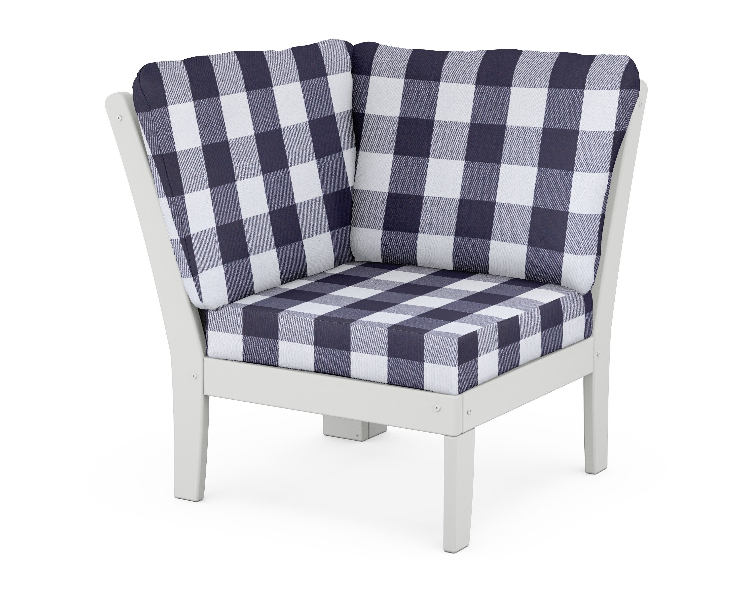 Yacht Club Modular Corner Chair in Classic White / Buffalo Plaid Navy
