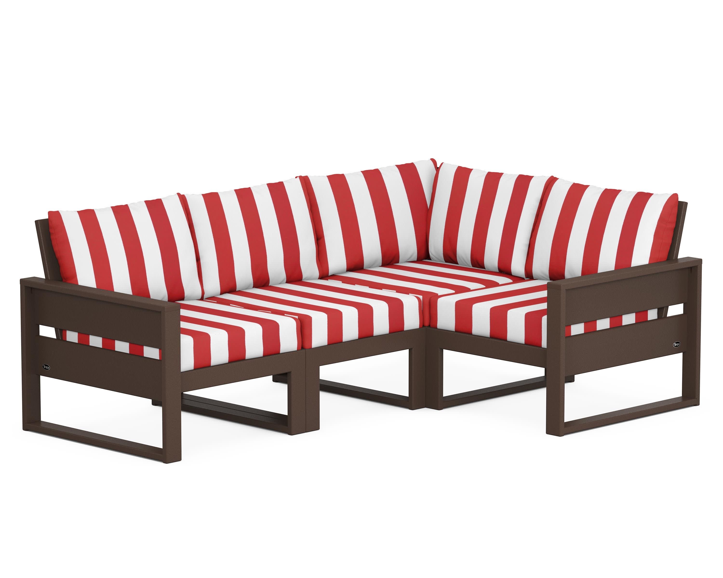 Eastport 4- Piece Sectional in Vintage Lantern / Cabana Stripe Crimson