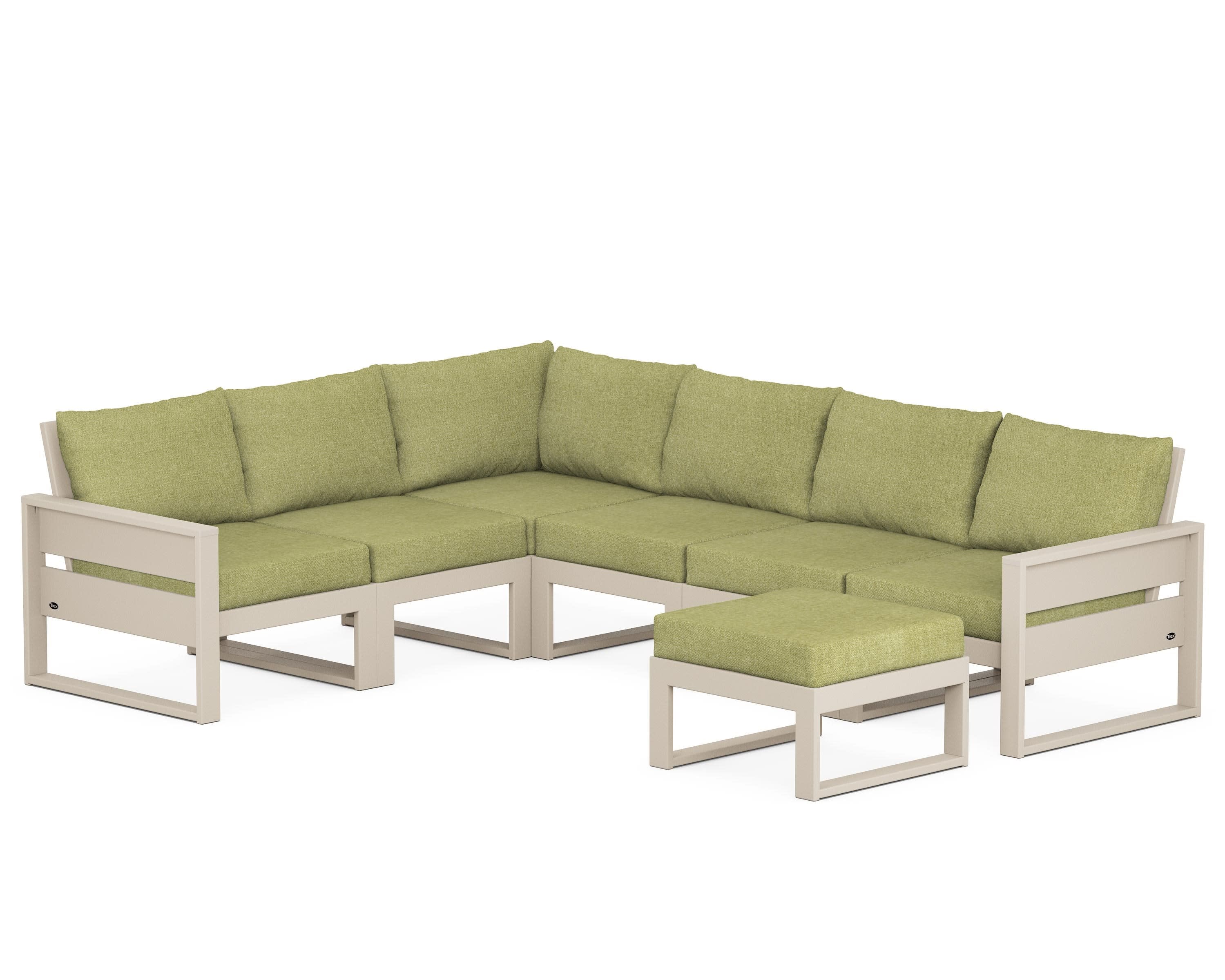 Eastport 6-Piece Sectional with Ottoman in Sand Castle / Chartreuse Boucle