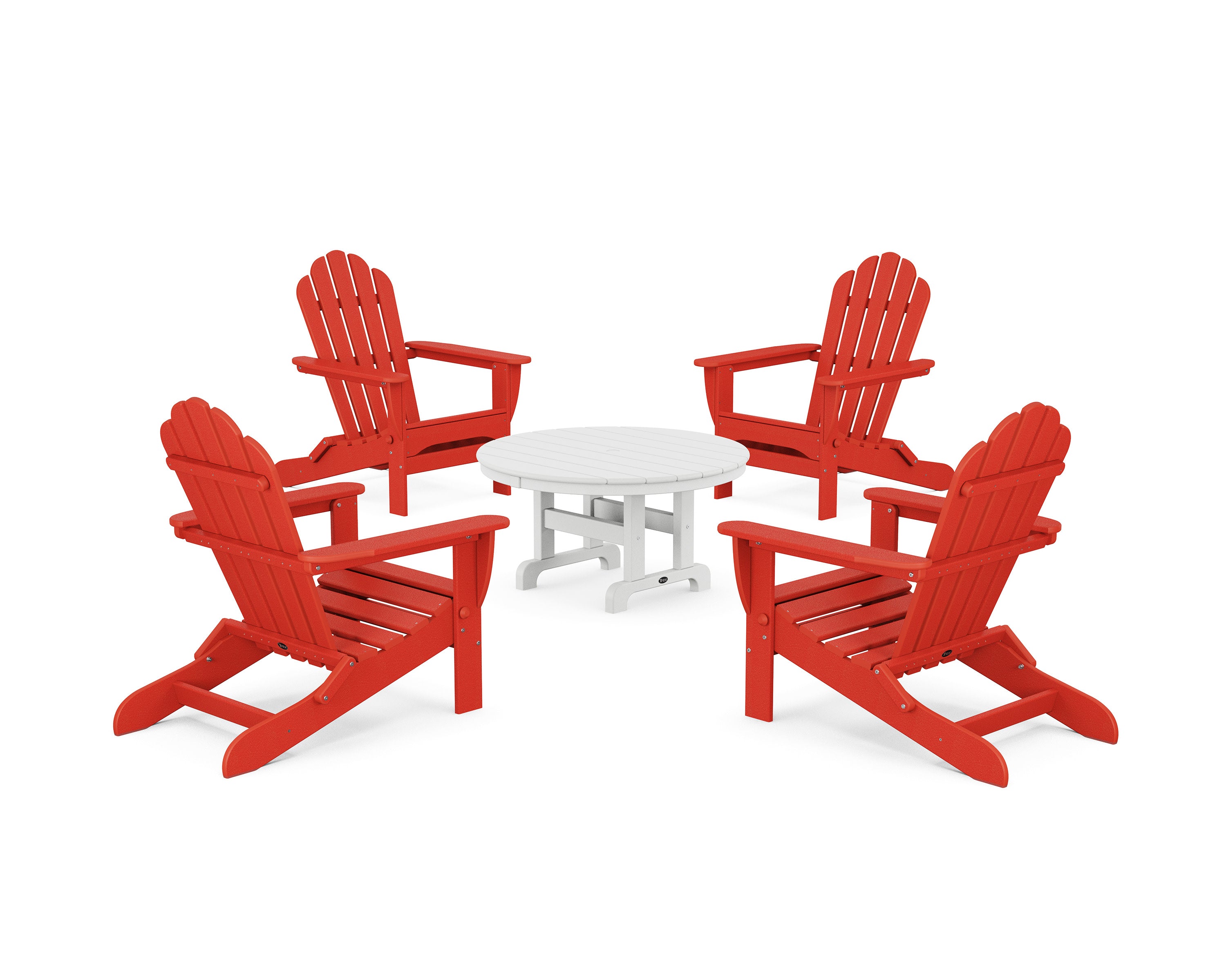5-Piece Monterey Bay Folding Adirondack Chair Conversation Group in Sunset Red