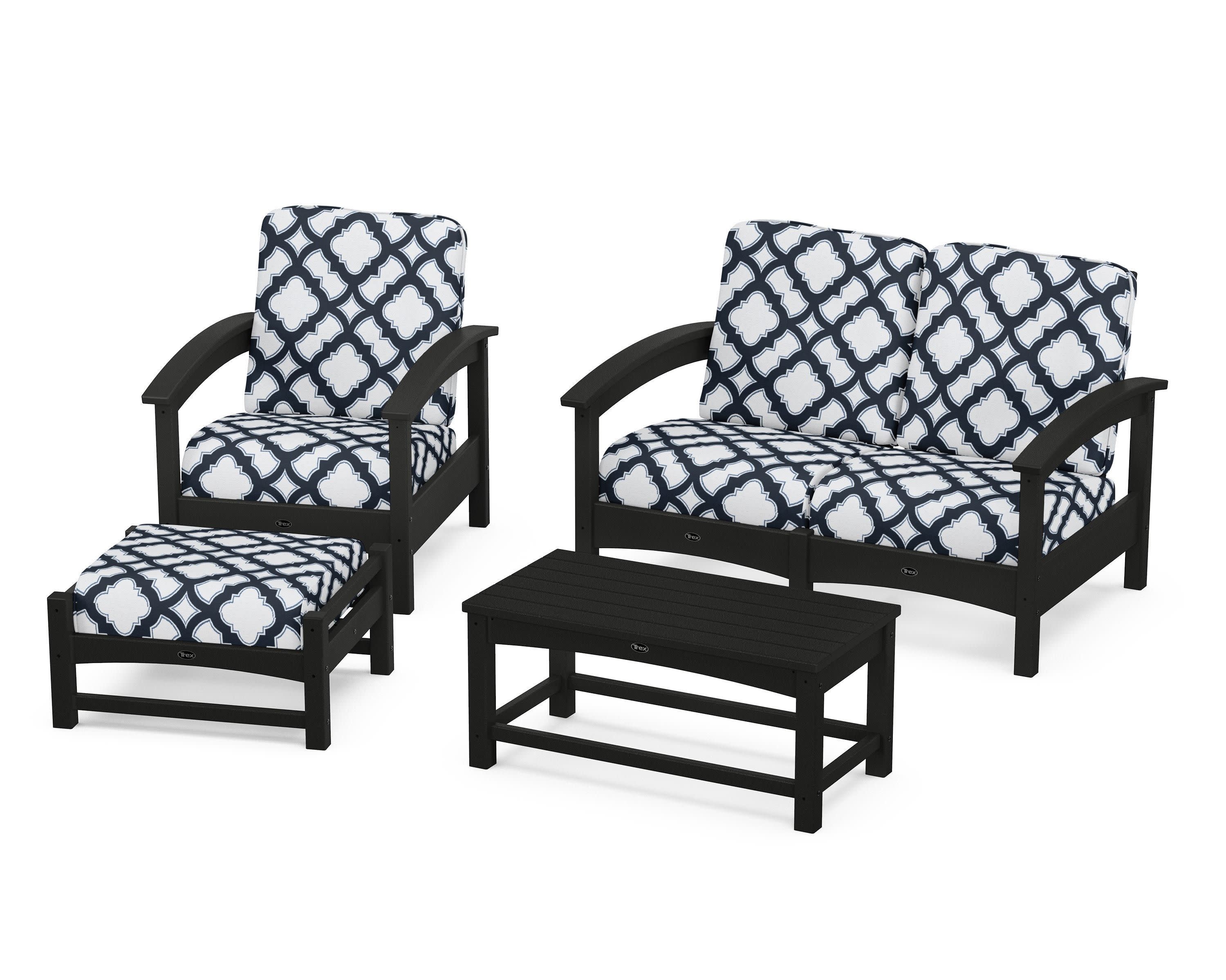 Rockport 4-Piece Deep Seating Conversation Group in Charcoal Black / Trellis Marine Indigo