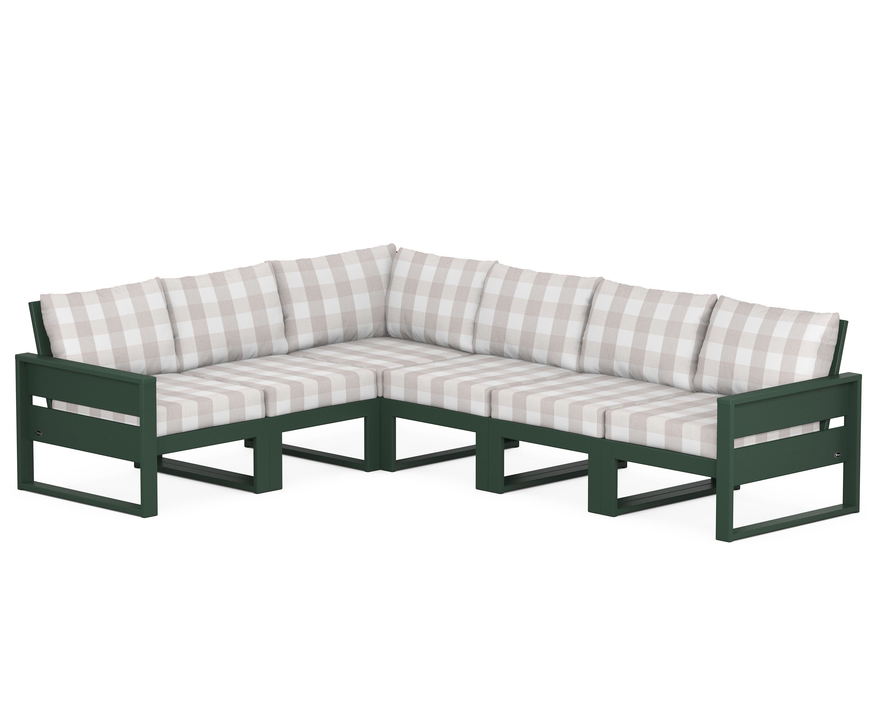 Eastport 6-Piece Sectional in Rainforest Canopy / Buffalo Plaid Dune Burlap