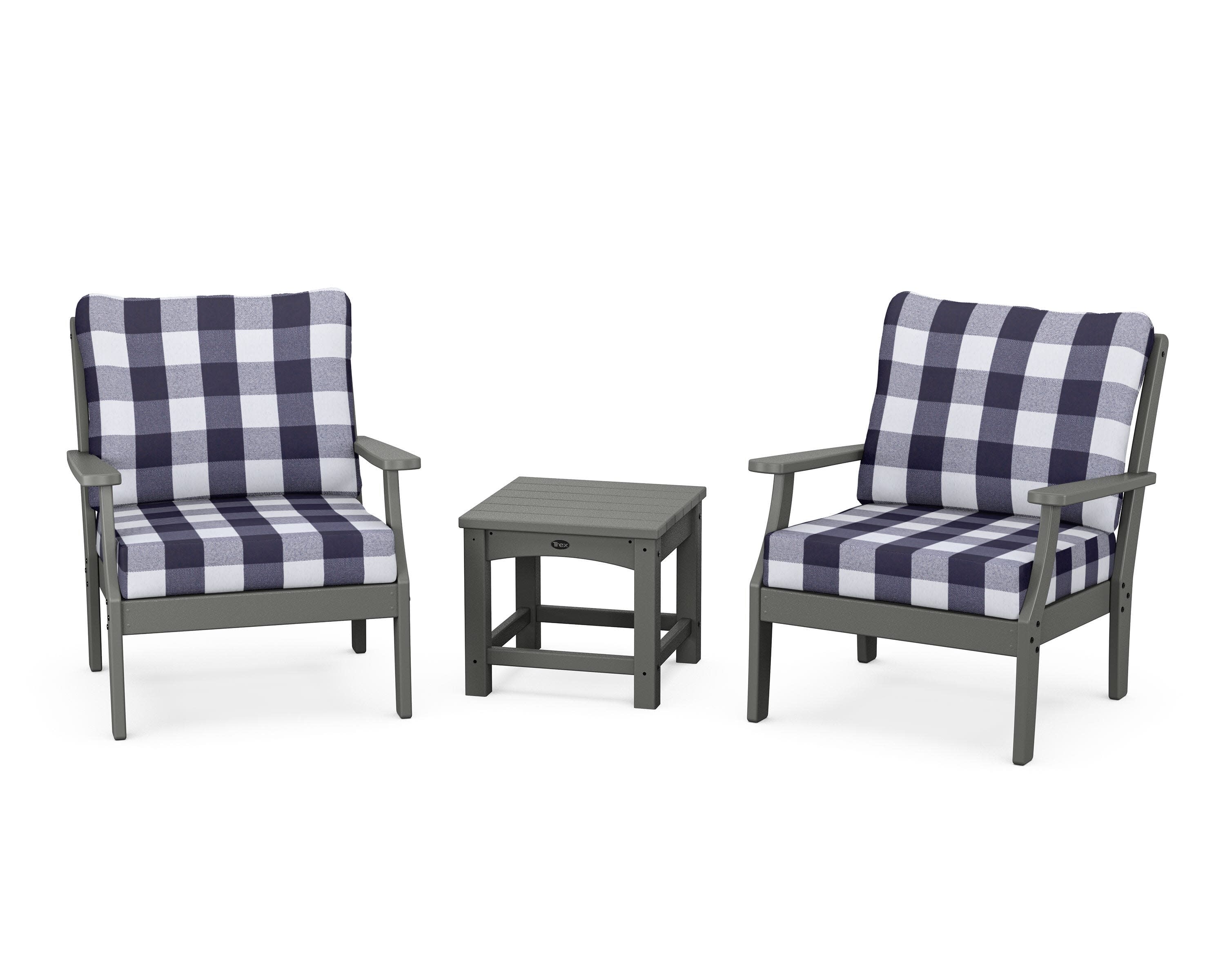 Yacht Club 3-Piece Deep Seating Set in Stepping Stone / Buffalo Plaid Navy
