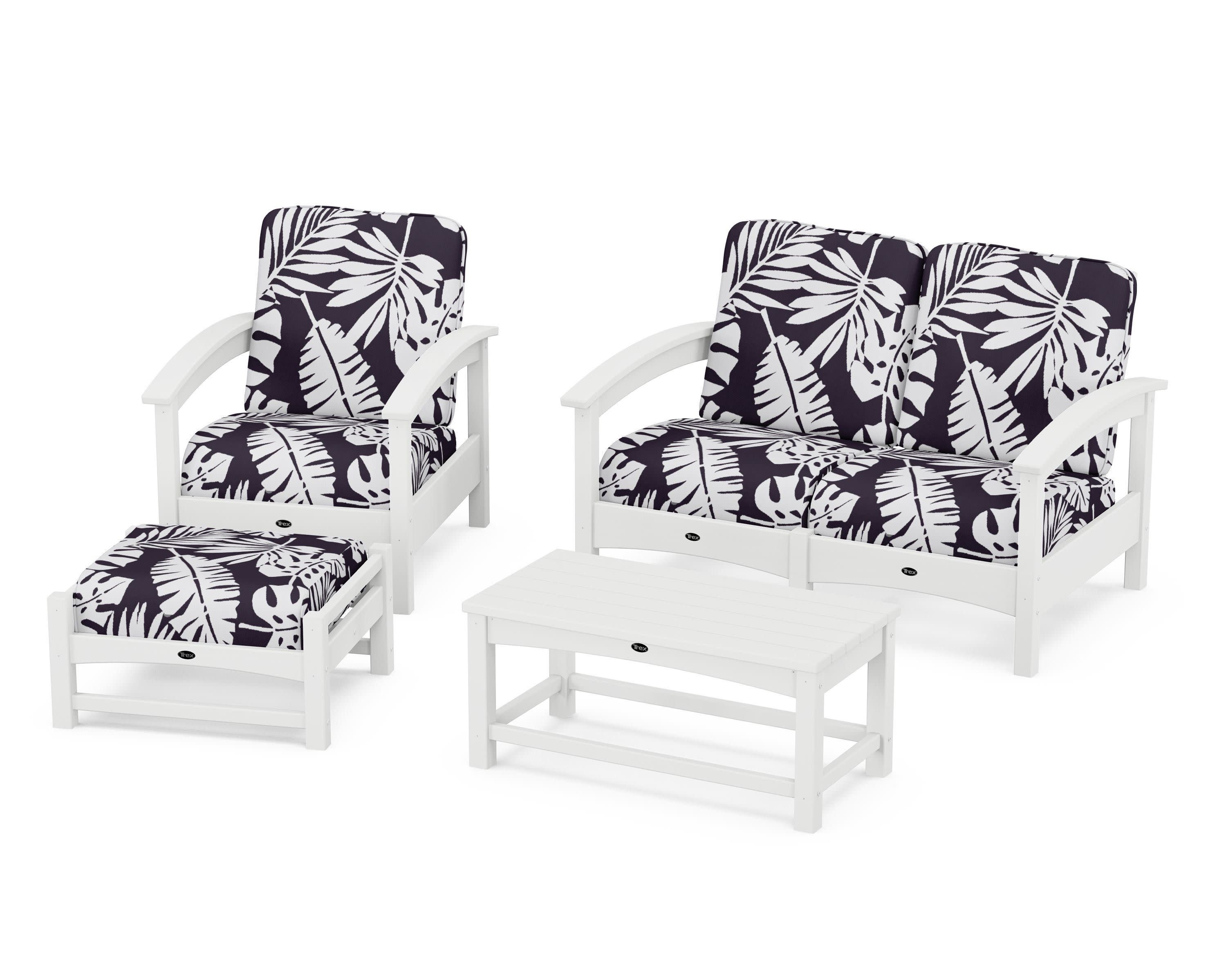 Rockport 4-Piece Deep Seating Conversation Group in Classic White / Leaf Navy