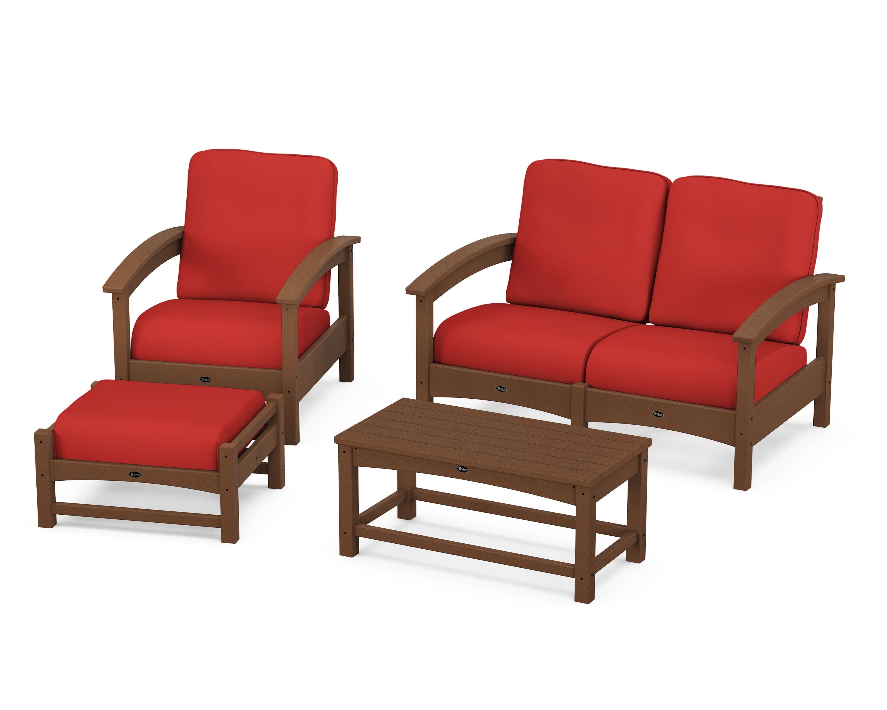 Rockport 4-Piece Deep Seating Conversation Group in Tree House / Crimson Linen