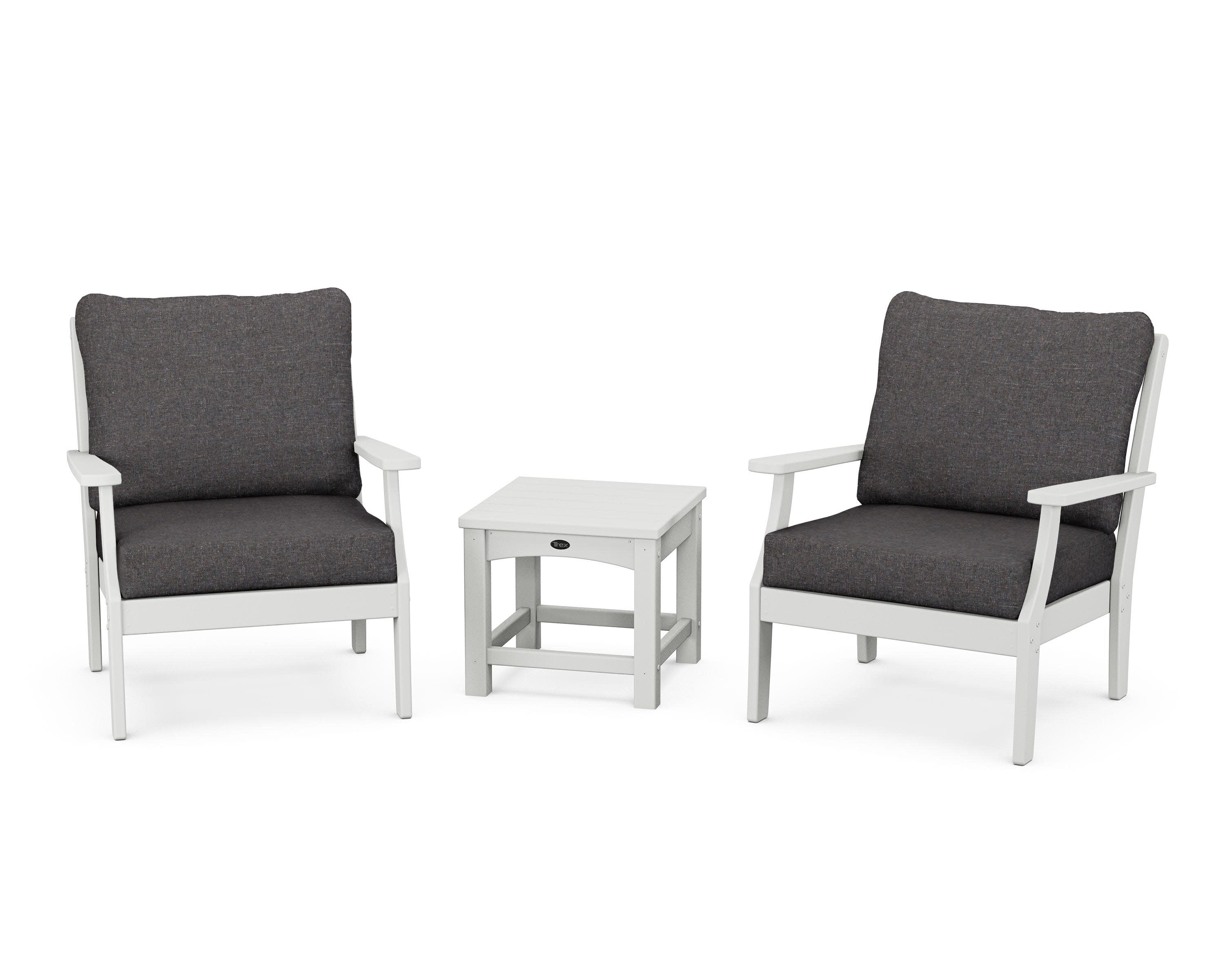 Yacht Club 3-Piece Deep Seating Set in Classic White / Ash Charcoal