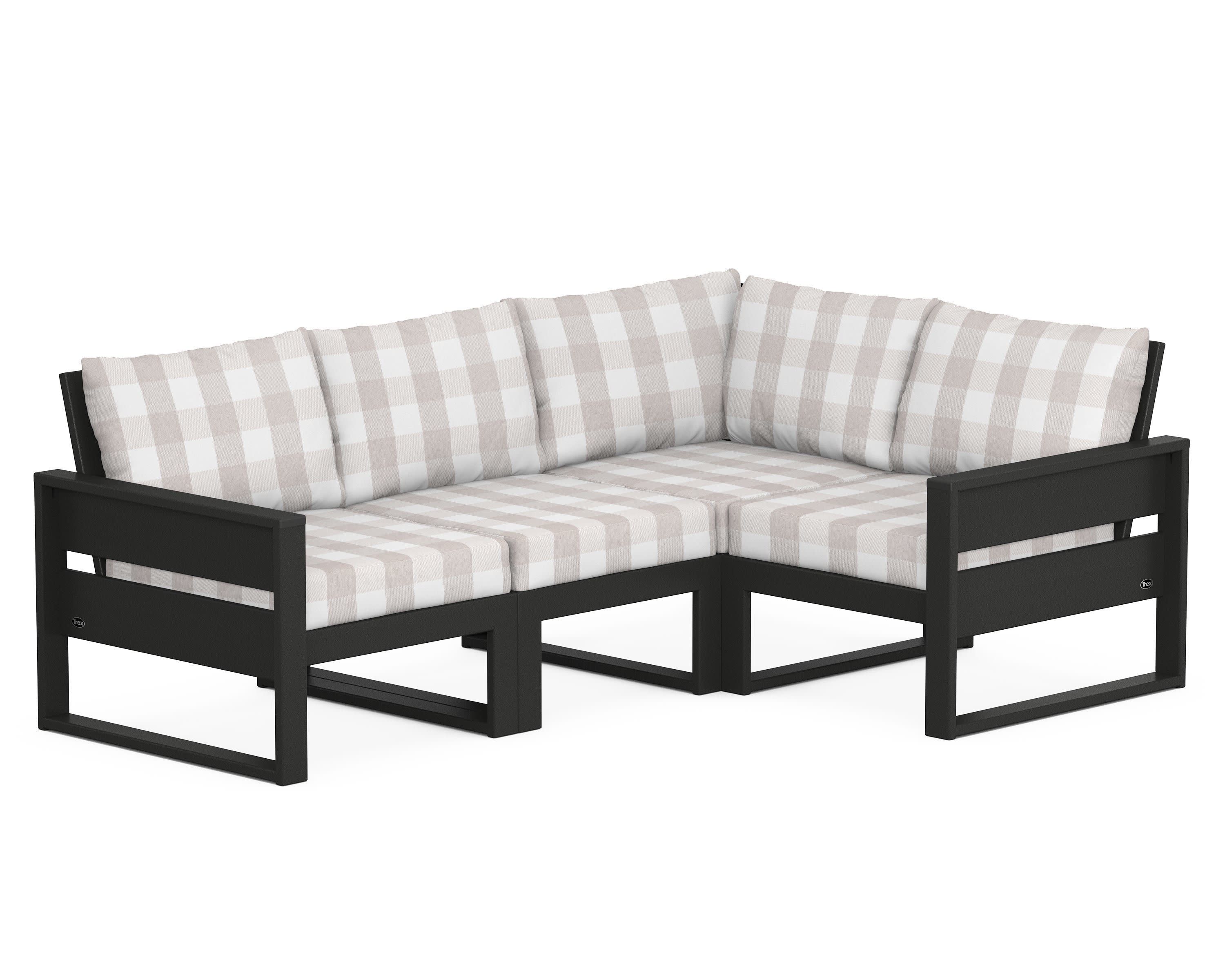 Eastport 4- Piece Sectional in Charcoal Black / Buffalo Plaid Dune Burlap