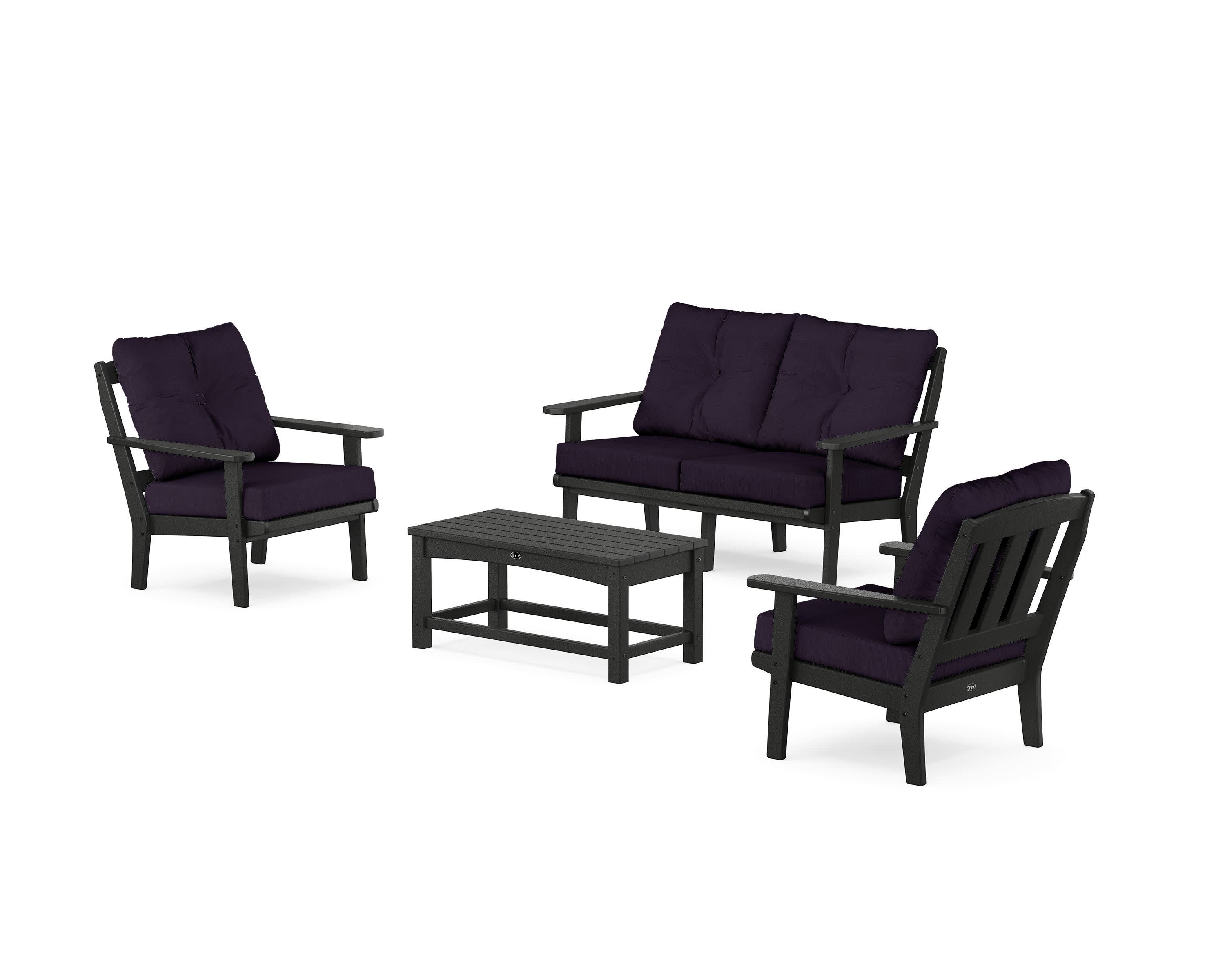 Cape Cod 4-Piece Deep Seating Set with Loveseat in Charcoal Black / Navy Linen