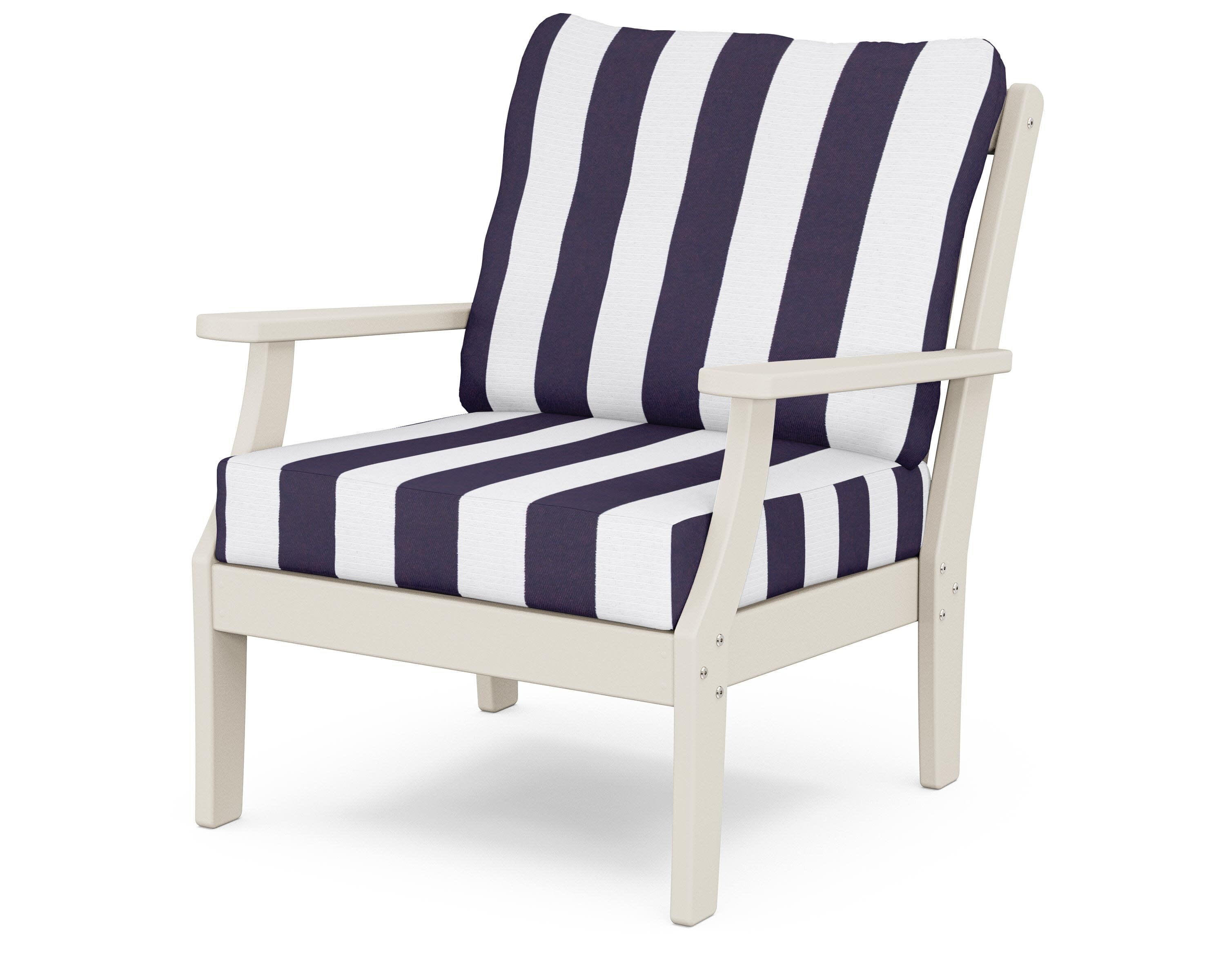 Yacht Club Deep Seating Chair in Sand Castle / Cabana Stripe Navy