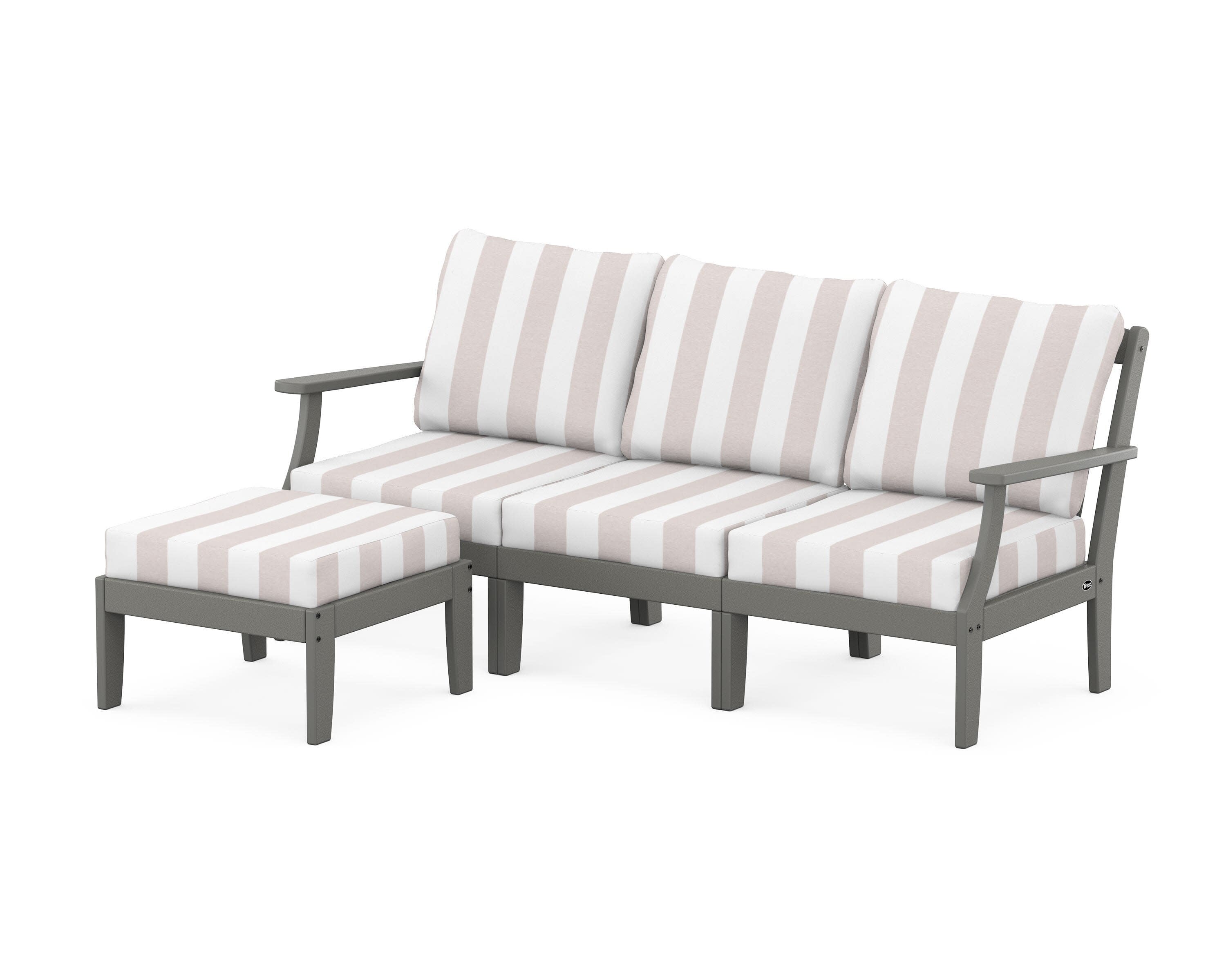Yacht Club Modular 4-Piece Deep Seating Set with Ottoman in Stepping Stone / Cabana Stripe Dune Burlap