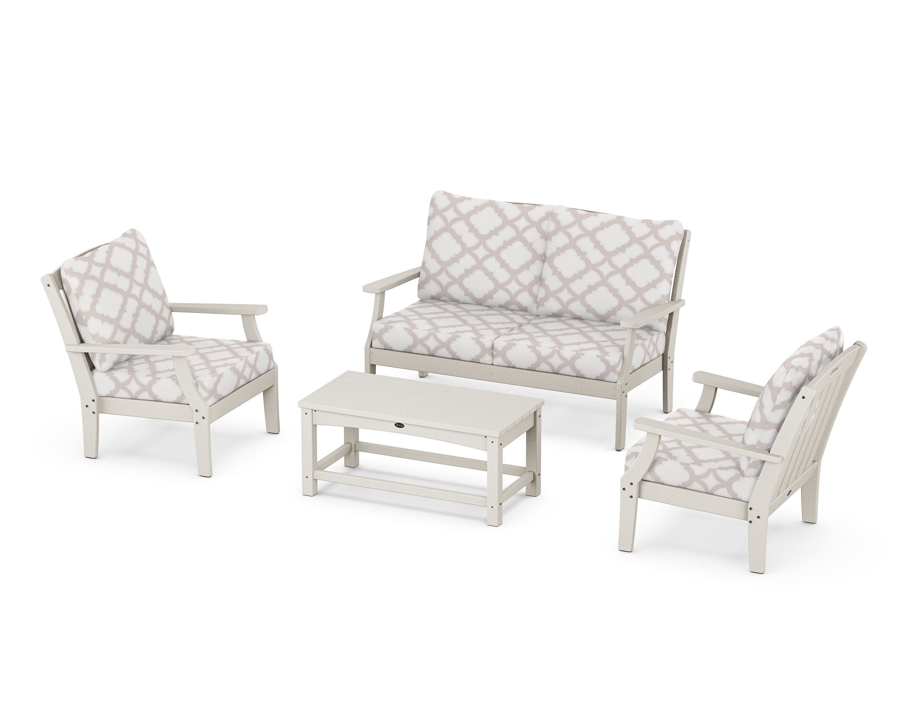 Yacht Club 4-Piece Deep Seating Chair Set in Sand Castle / Trellis Dune Burlap