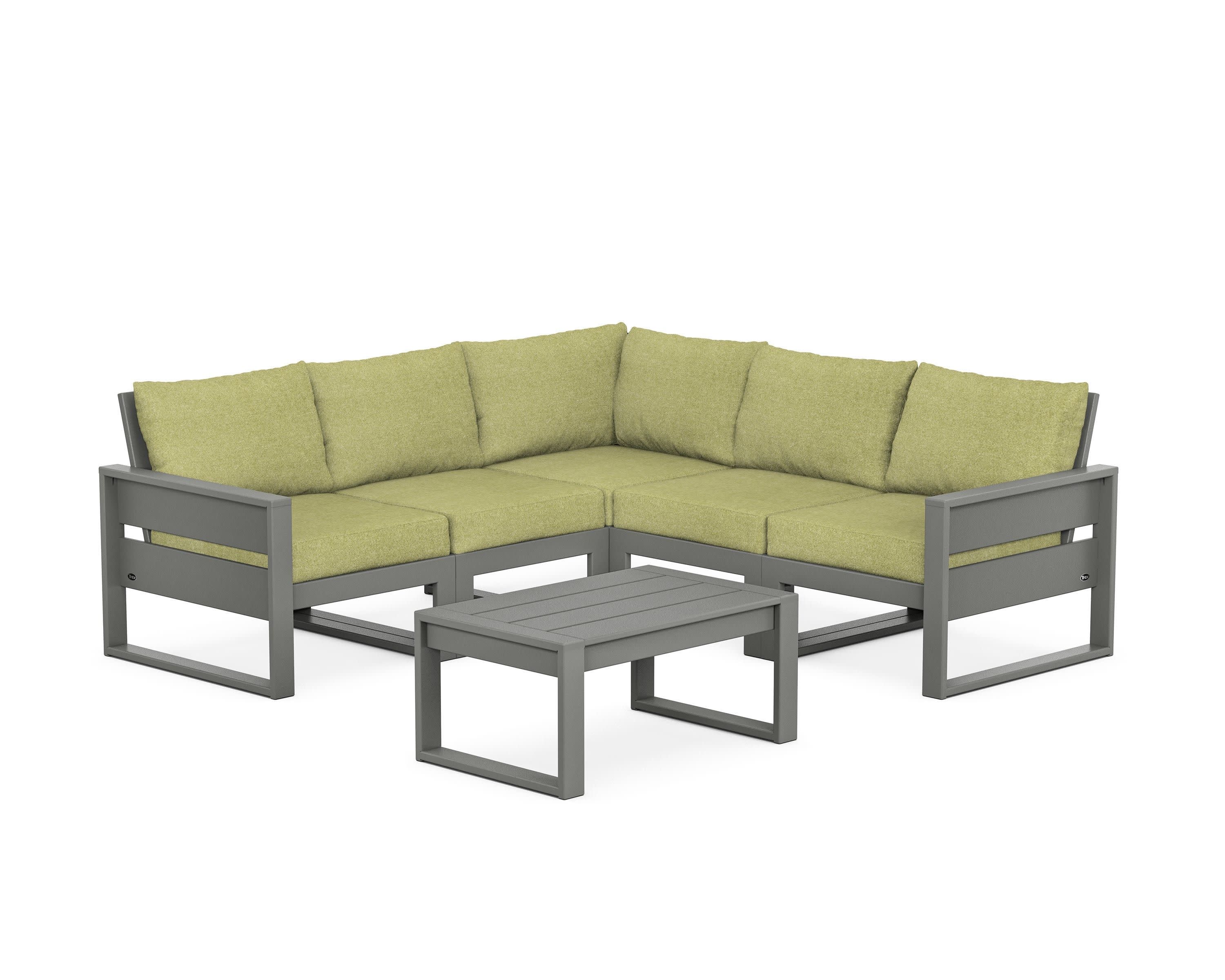 Eastport 6-Piece Deep Seating Sectional + Coffee Table Set in Stepping Stone / Chartreuse Boucle