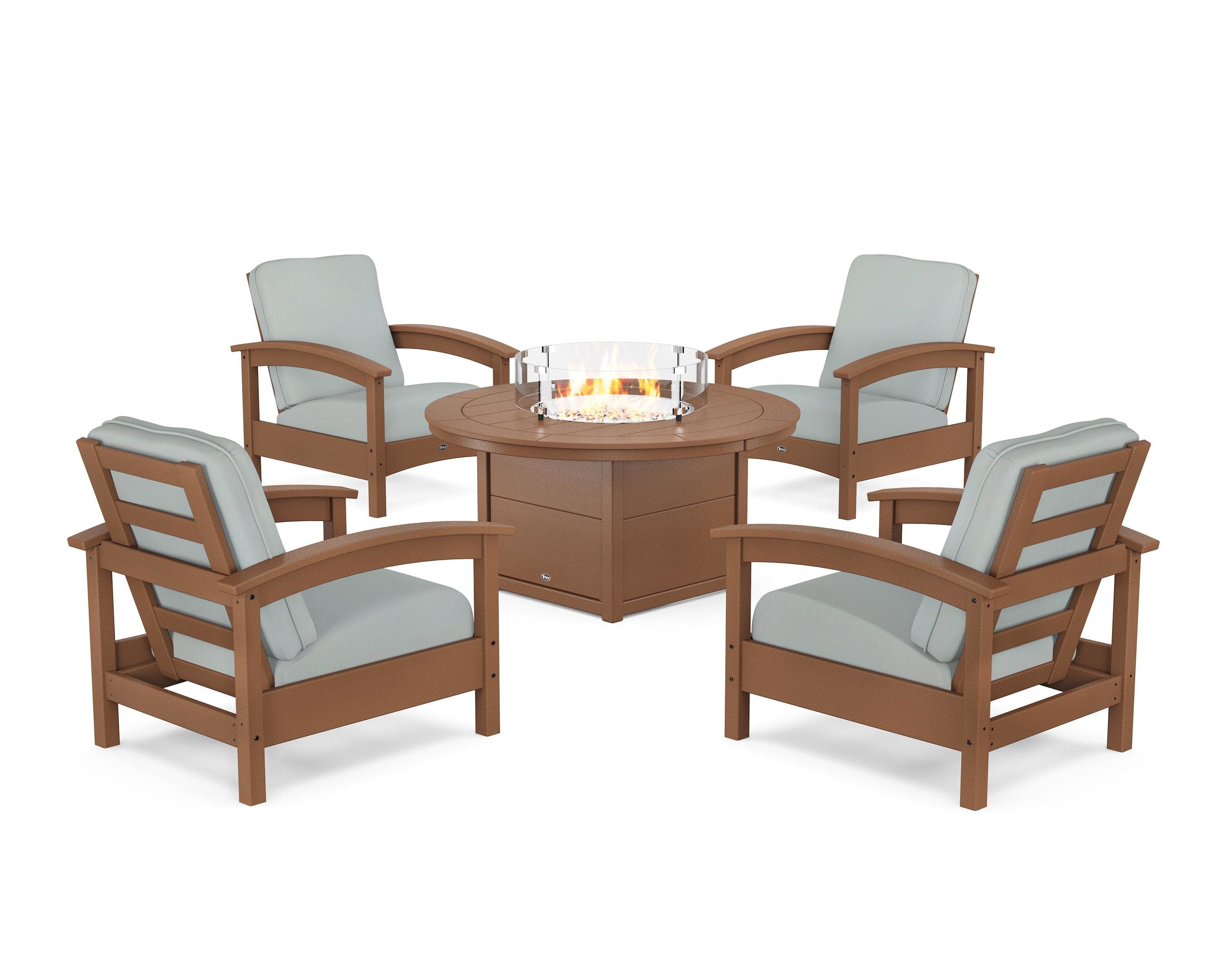 Rockport 5-Piece Deep Seating Set with Round Fire Pit Table in Tree House / Spa