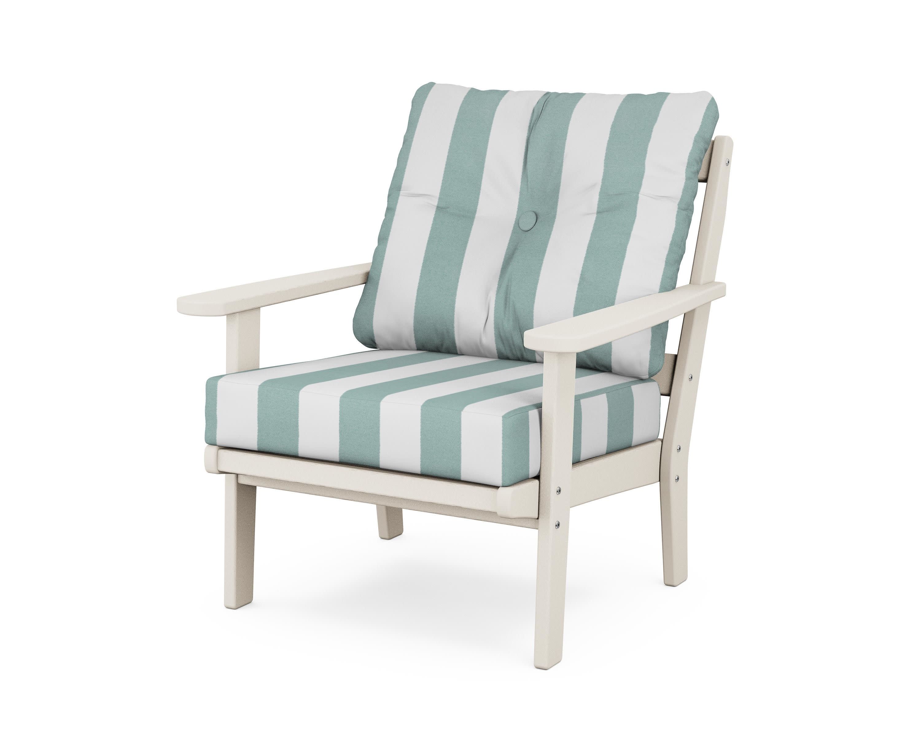 Cape Cod Deep Seating Chair in Sand Castle / Cabana Stripe Glacier Spa