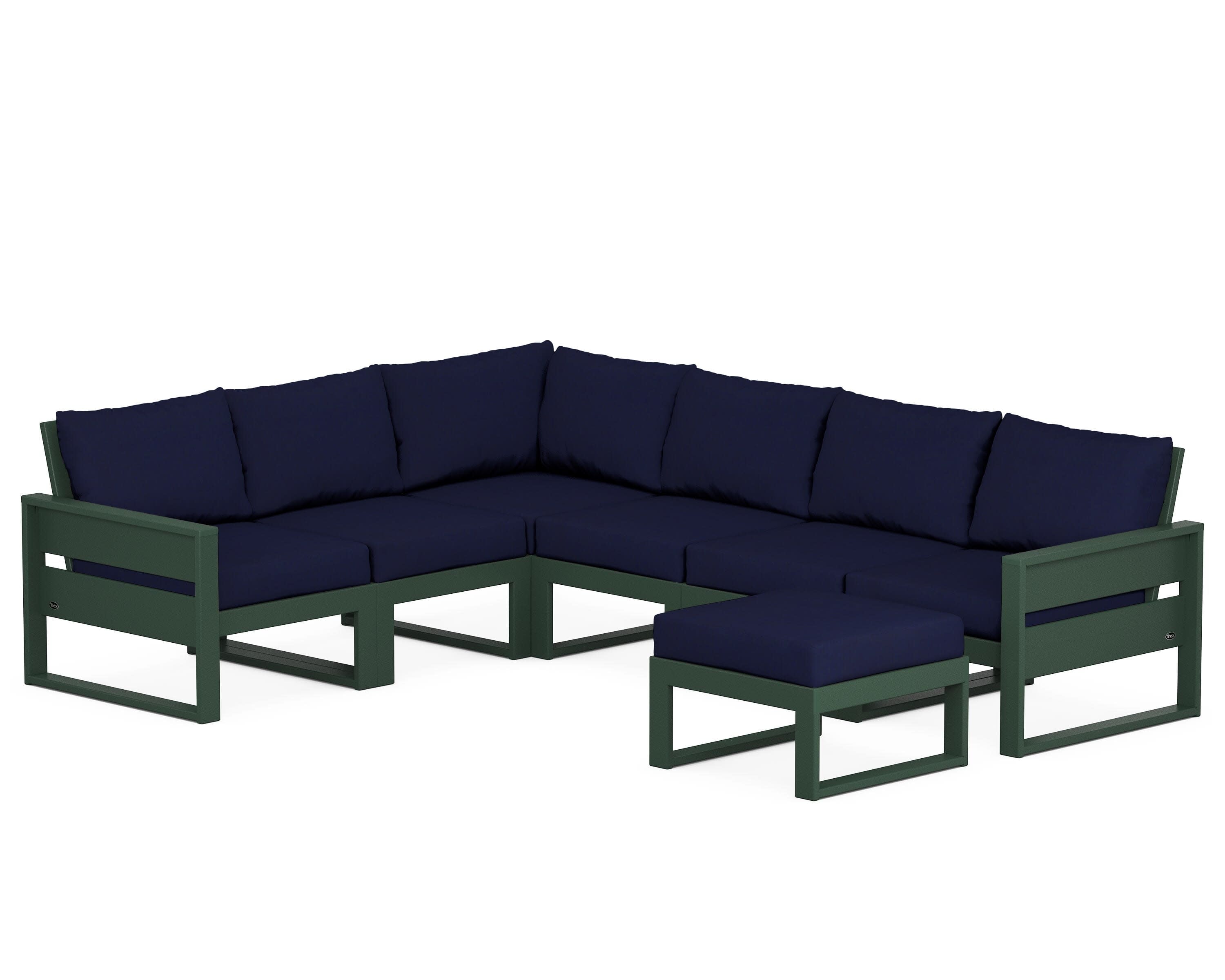 Eastport 6-Piece Sectional with Ottoman in Rainforest Canopy / Navy
