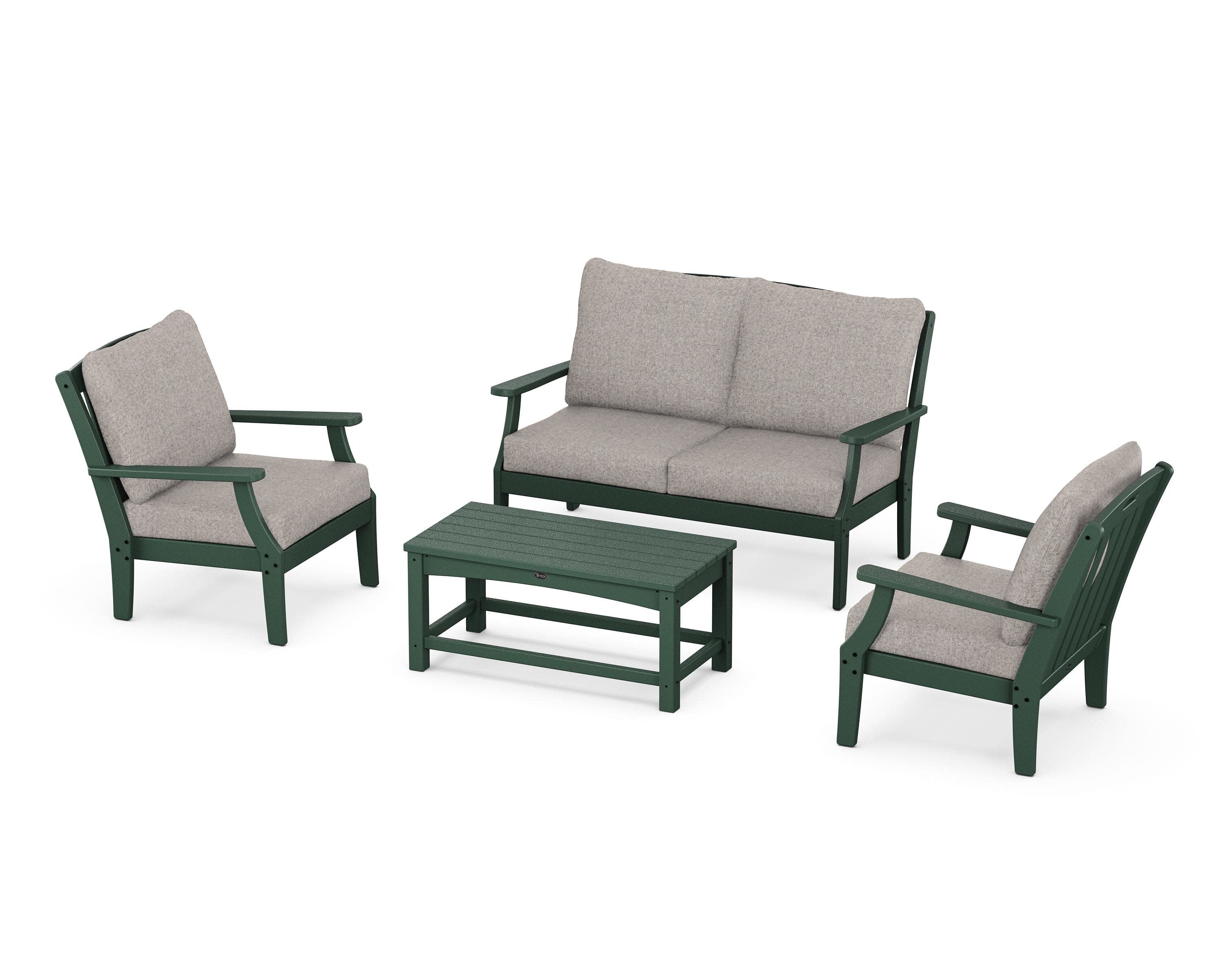 Yacht Club 4-Piece Deep Seating Chair Set in Rainforest Canopy / Weathered Tweed