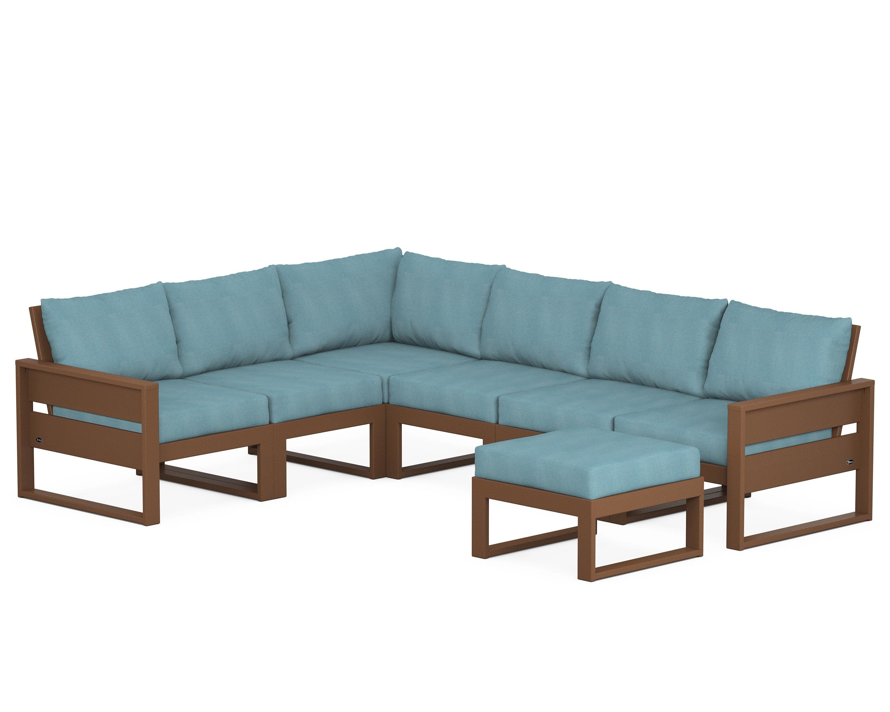 Eastport 6-Piece Sectional with Ottoman in Tree House / Lattice Sky Blue