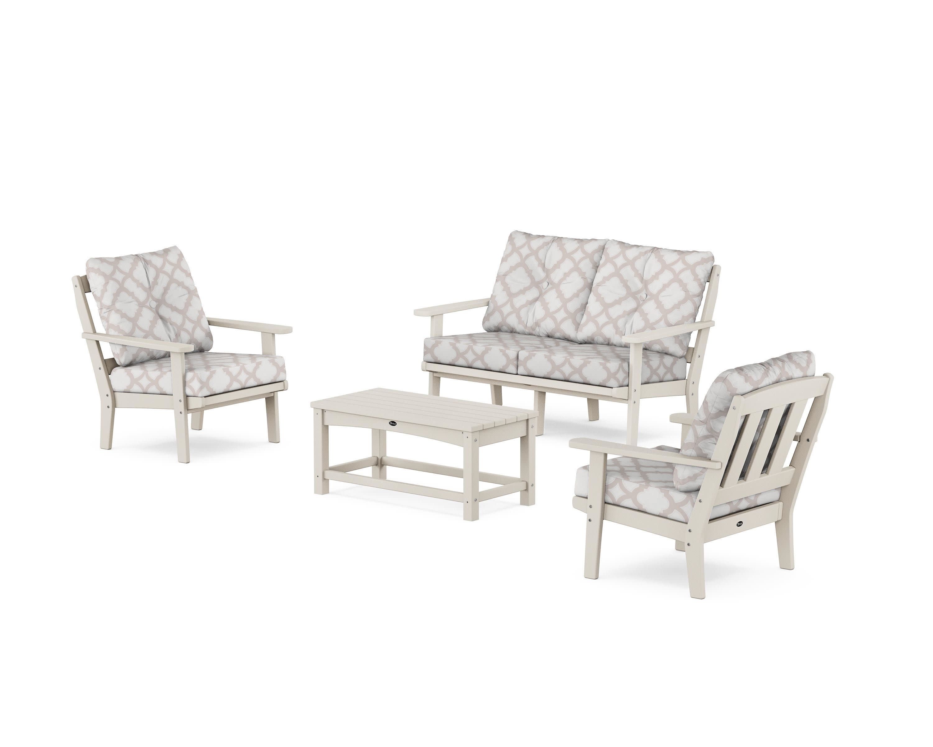 Cape Cod 4-Piece Deep Seating Set with Loveseat in Sand Castle / Trellis Dune Burlap