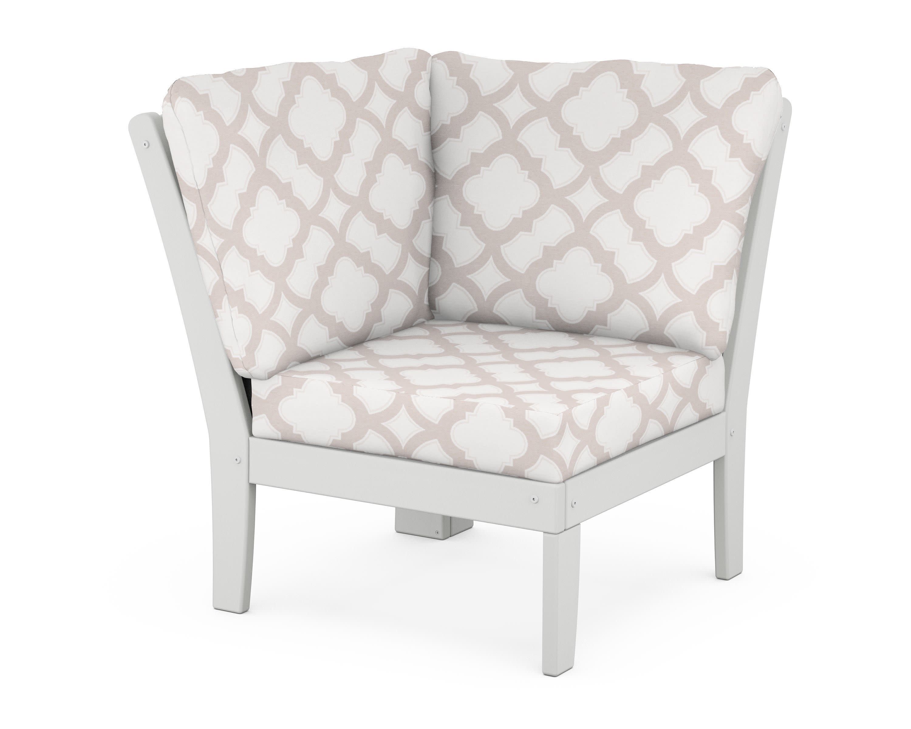 Yacht Club Modular Corner Chair in Classic White / Trellis Dune Burlap