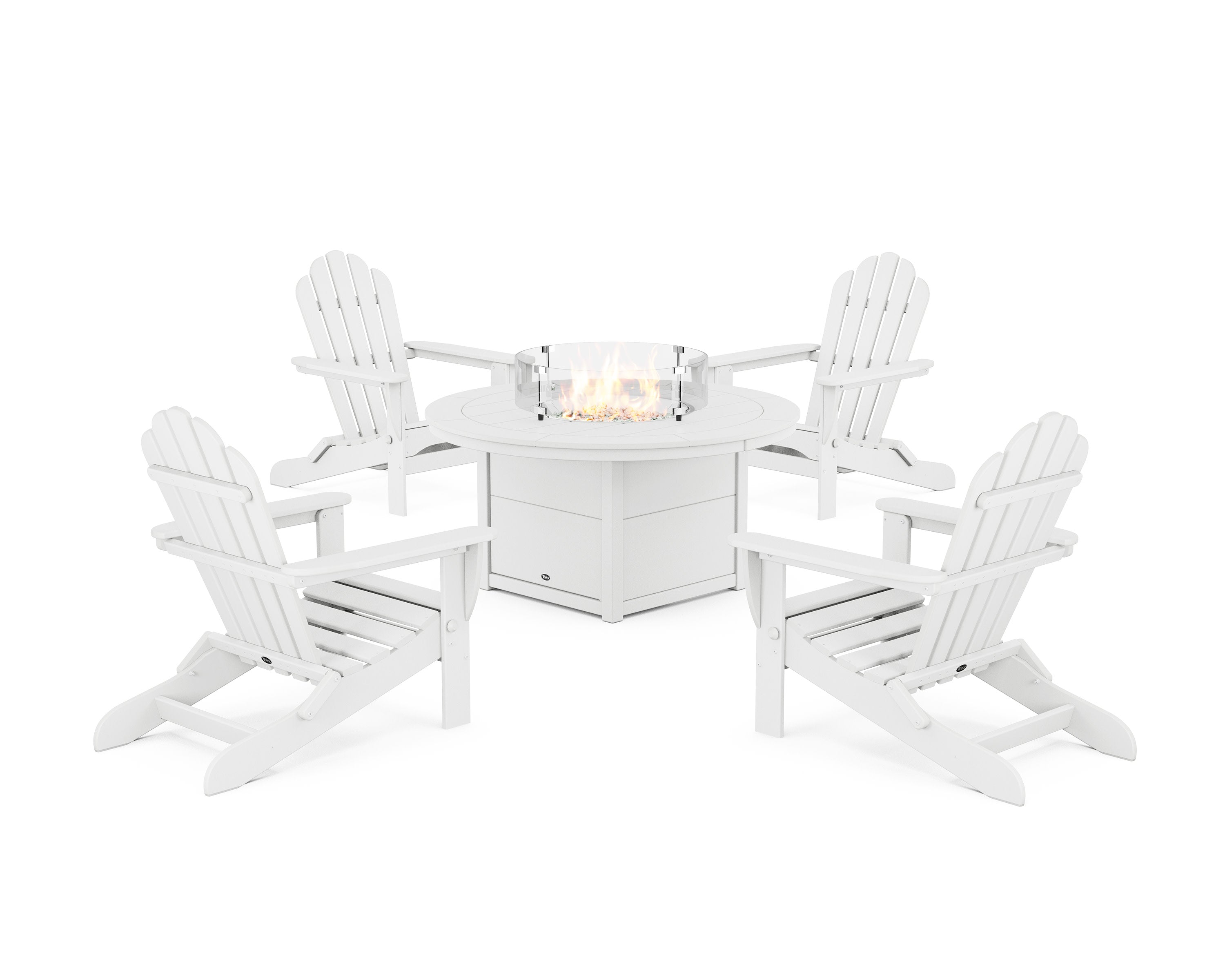 5-Piece Monterey Bay Folding Adirondack Conversation Set with Fire Pit Table in Classic White