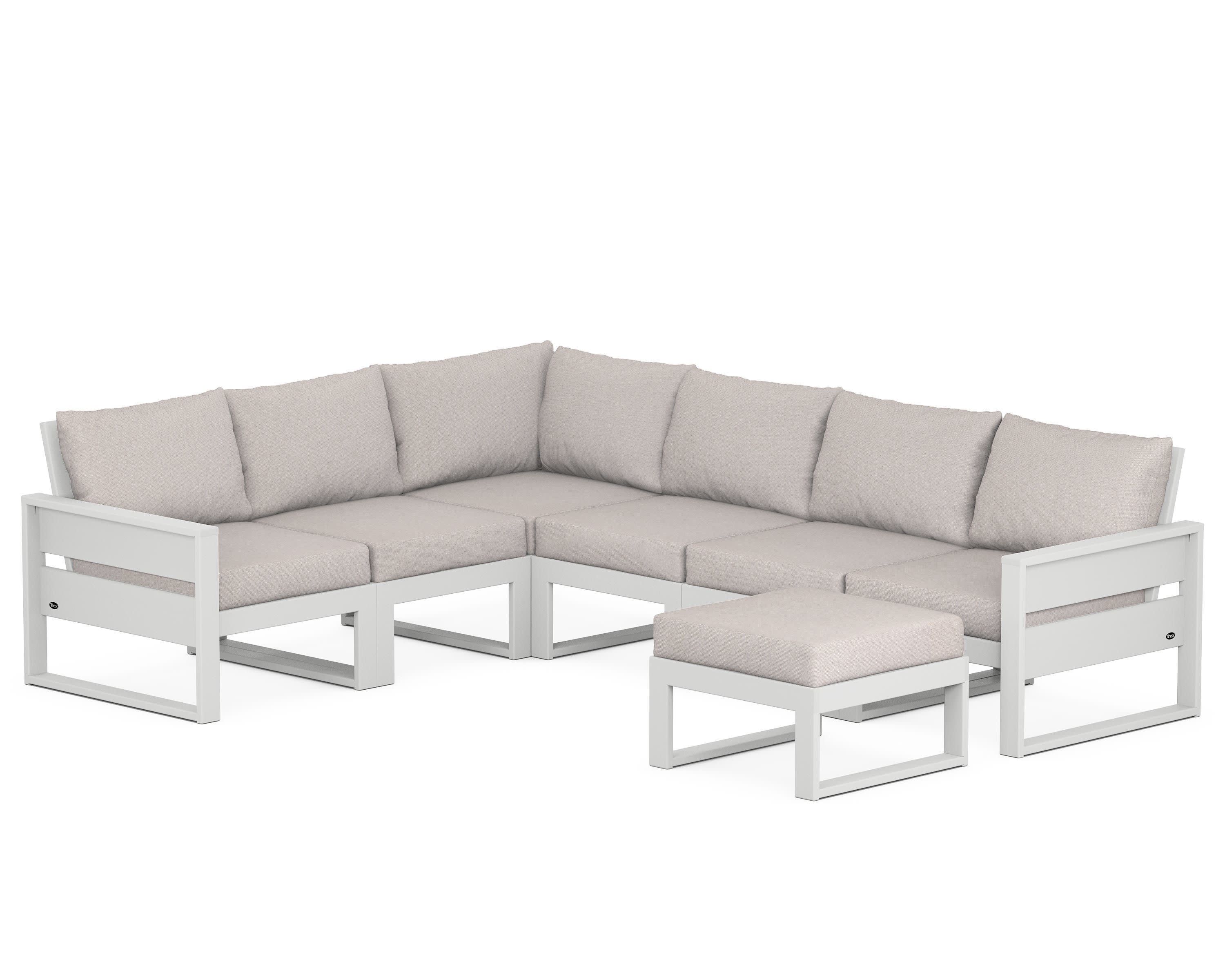 Eastport 6-Piece Sectional with Ottoman in Classic White / Dune Burlap