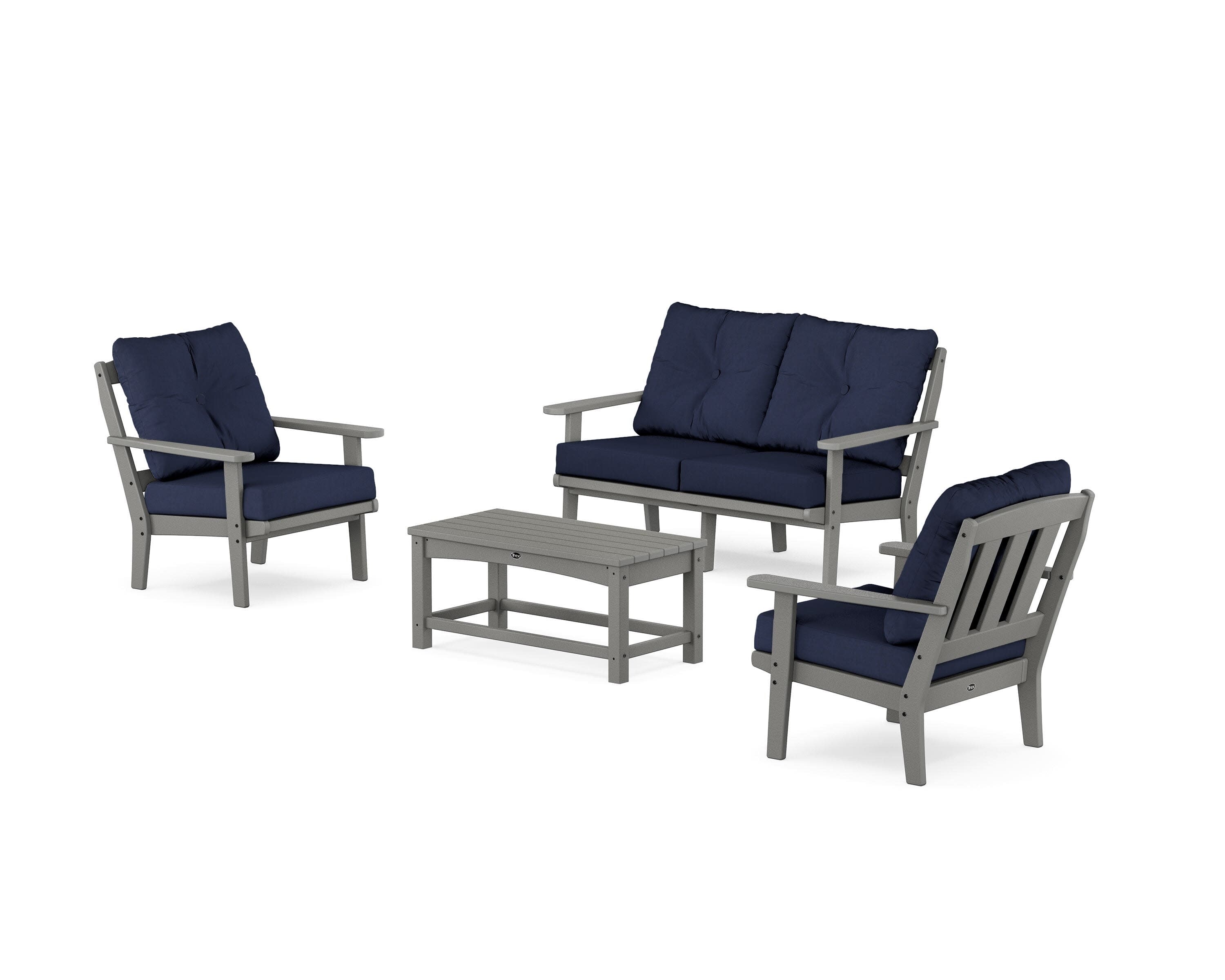 Cape Cod 4-Piece Deep Seating Set with Loveseat in Stepping Stone / Spectrum Indigo