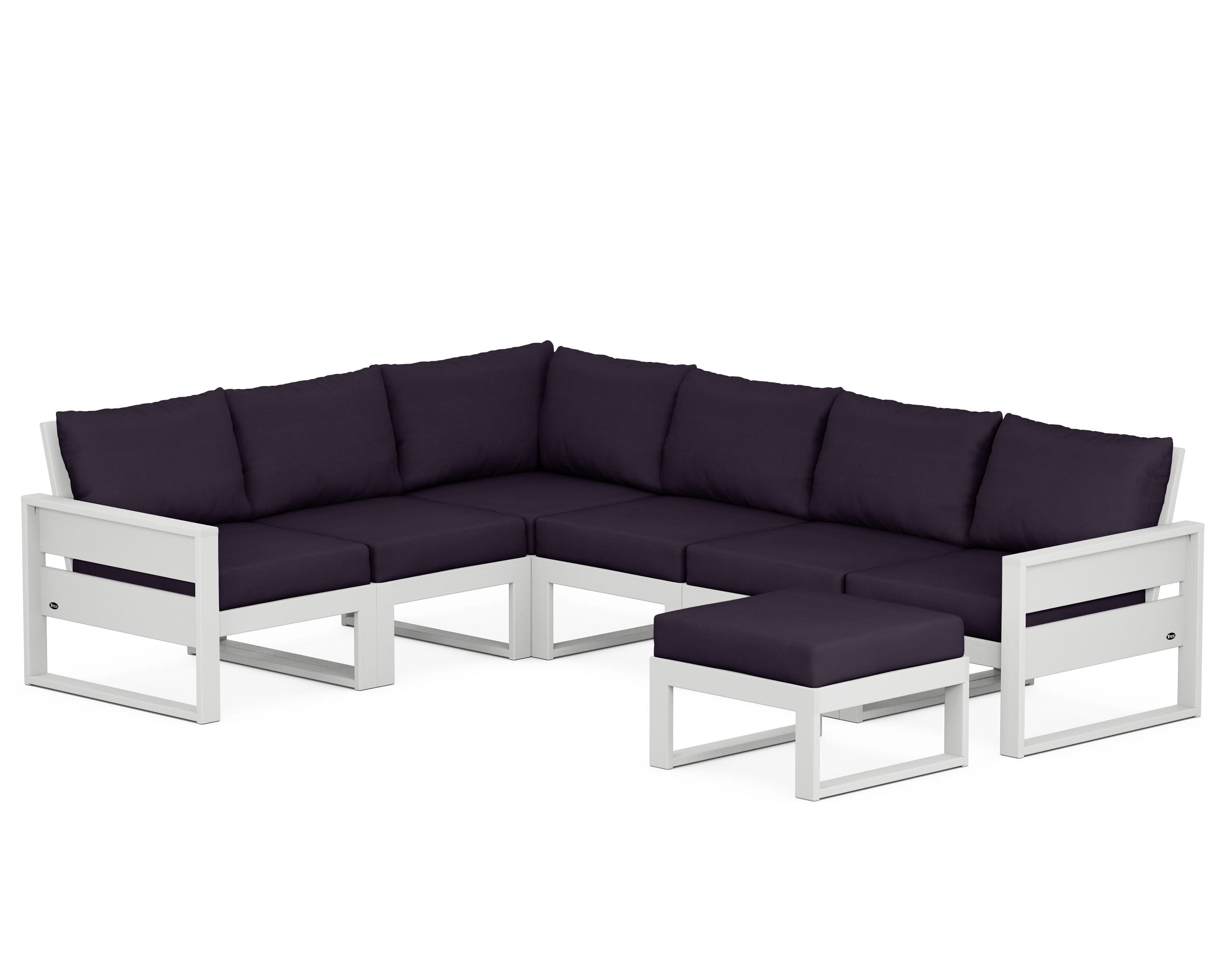 Eastport 6-Piece Sectional with Ottoman in Classic White / Navy Linen