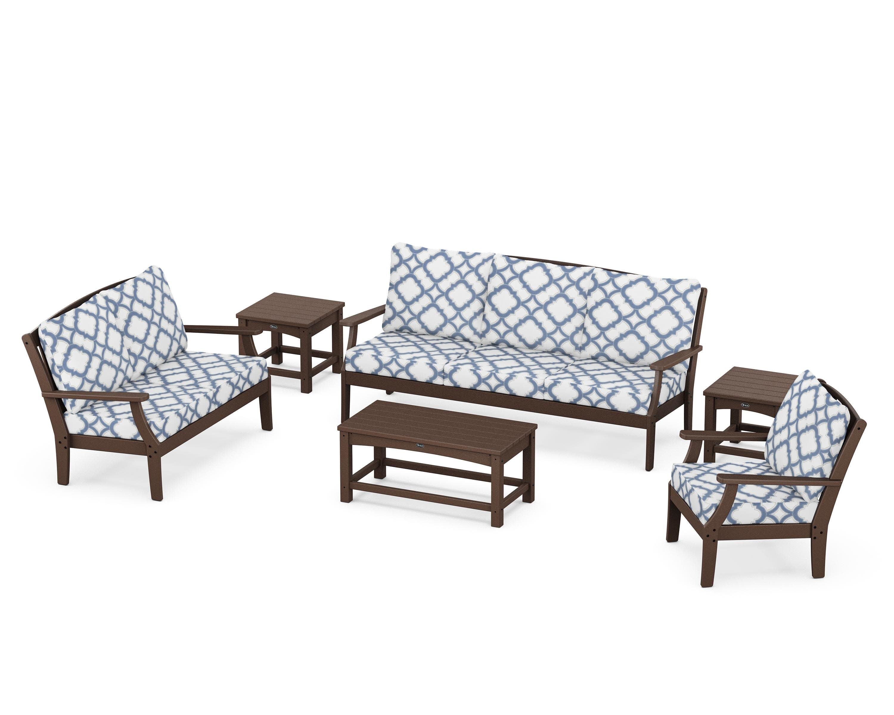 Yacht Club 6-Piece Deep Seating Set in Vintage Lantern / Trellis Sky Blue