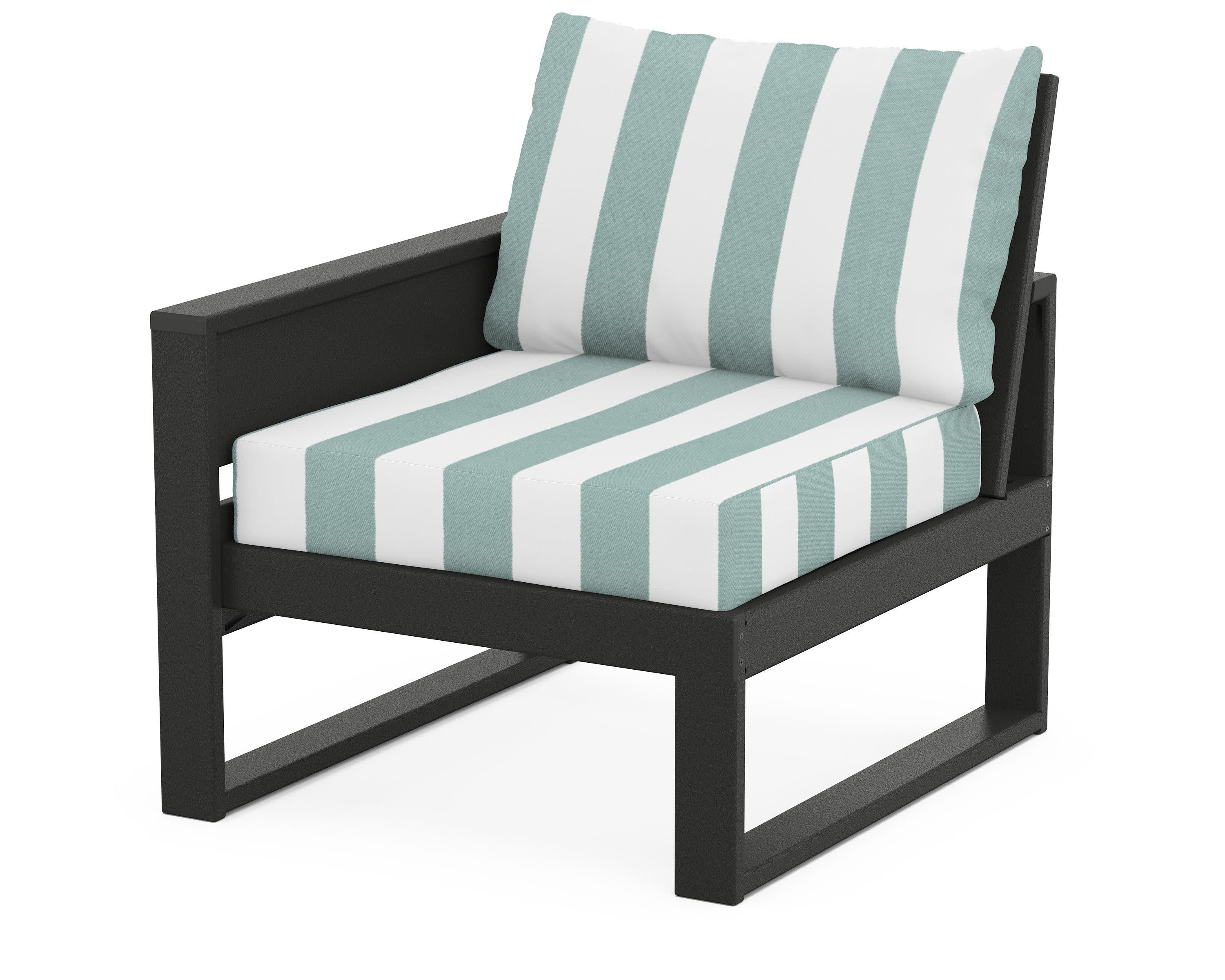 Eastport Modular Left Arm Chair in Charcoal Black / Cabana Stripe Glacier Spa