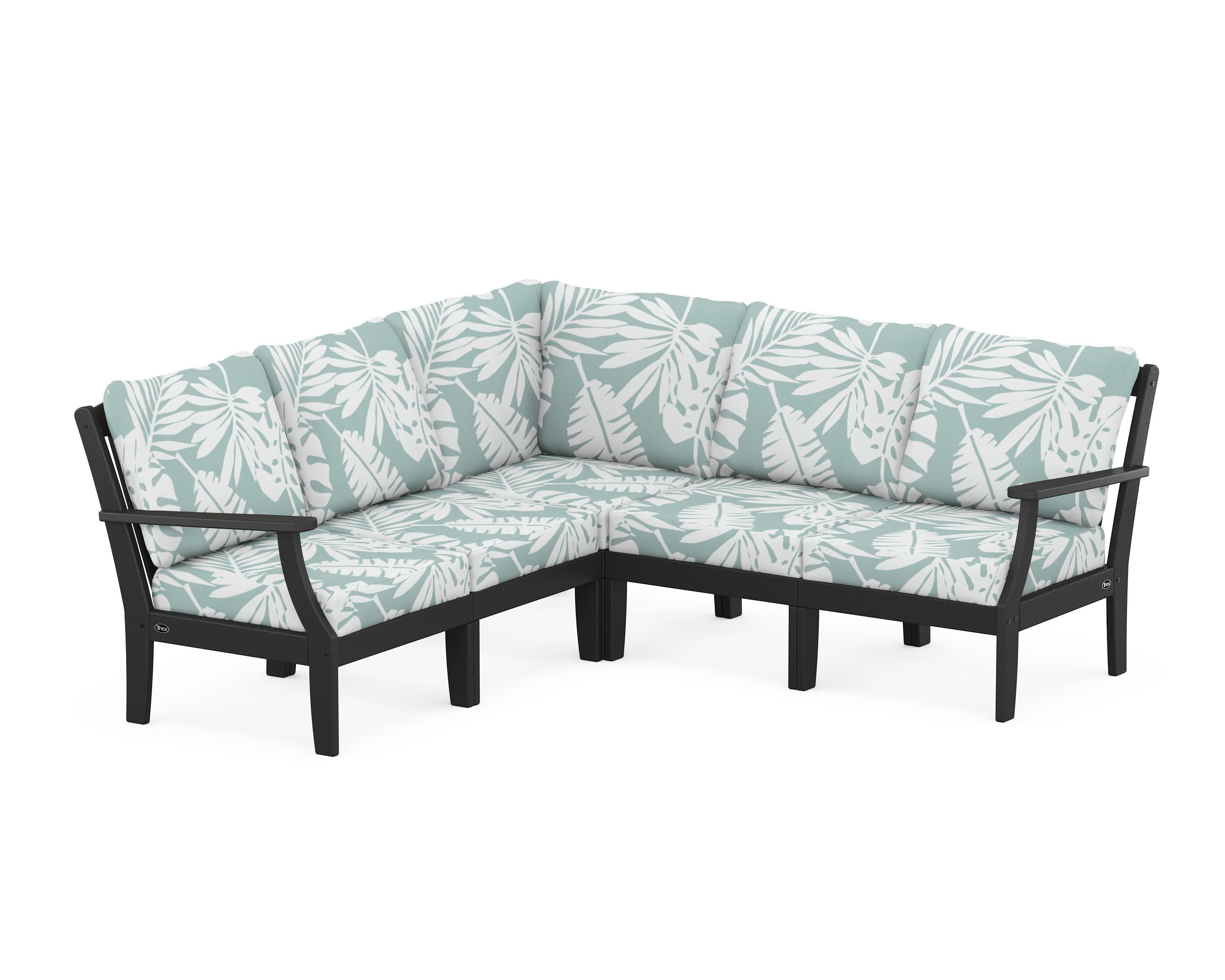 Yacht Club Modular 5-Piece Deep Seating Set in Charcoal Black / Leaf Glacier Spa