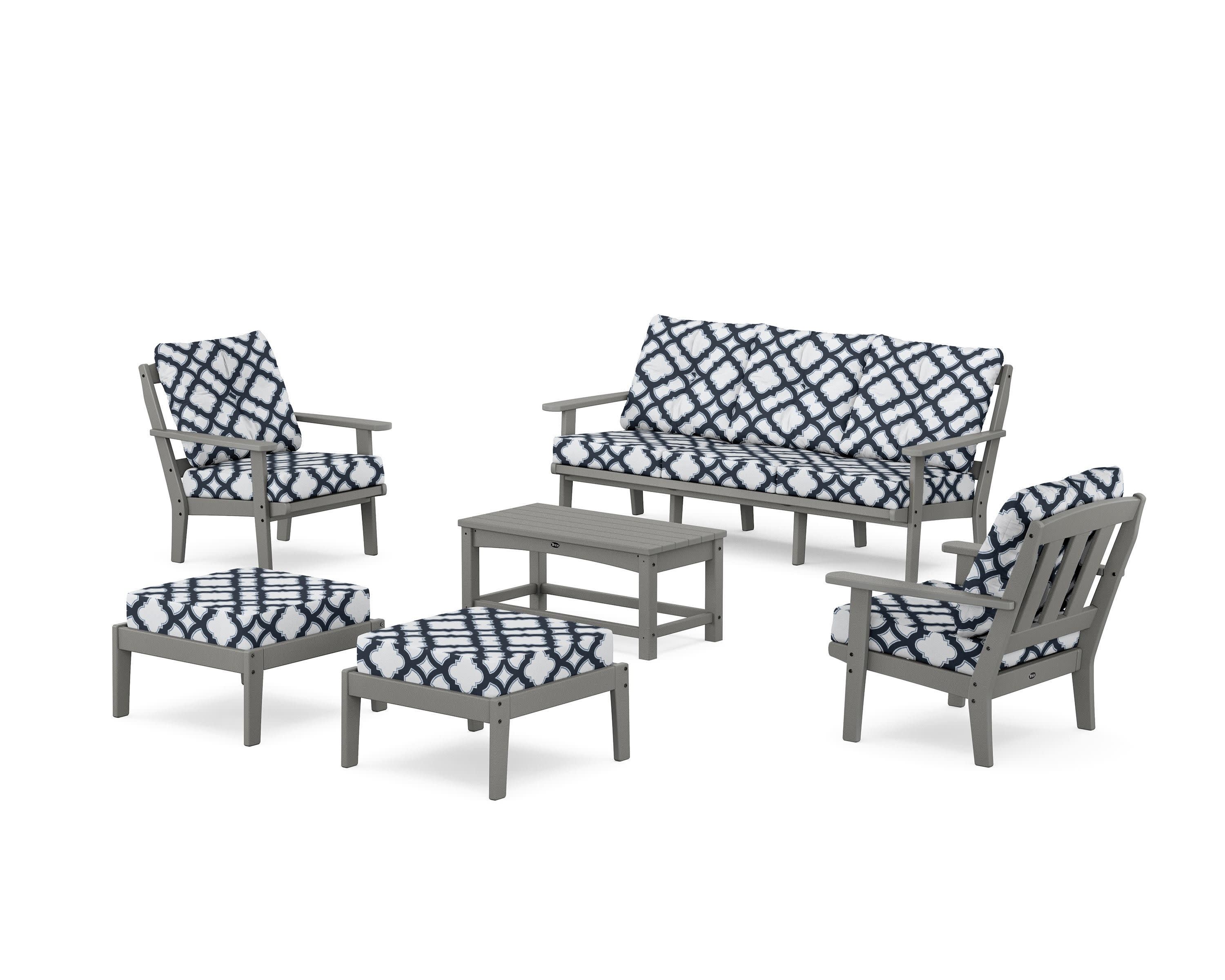 Cape Cod 6-Piece Lounge Sofa Set in Stepping Stone / Trellis Marine Indigo