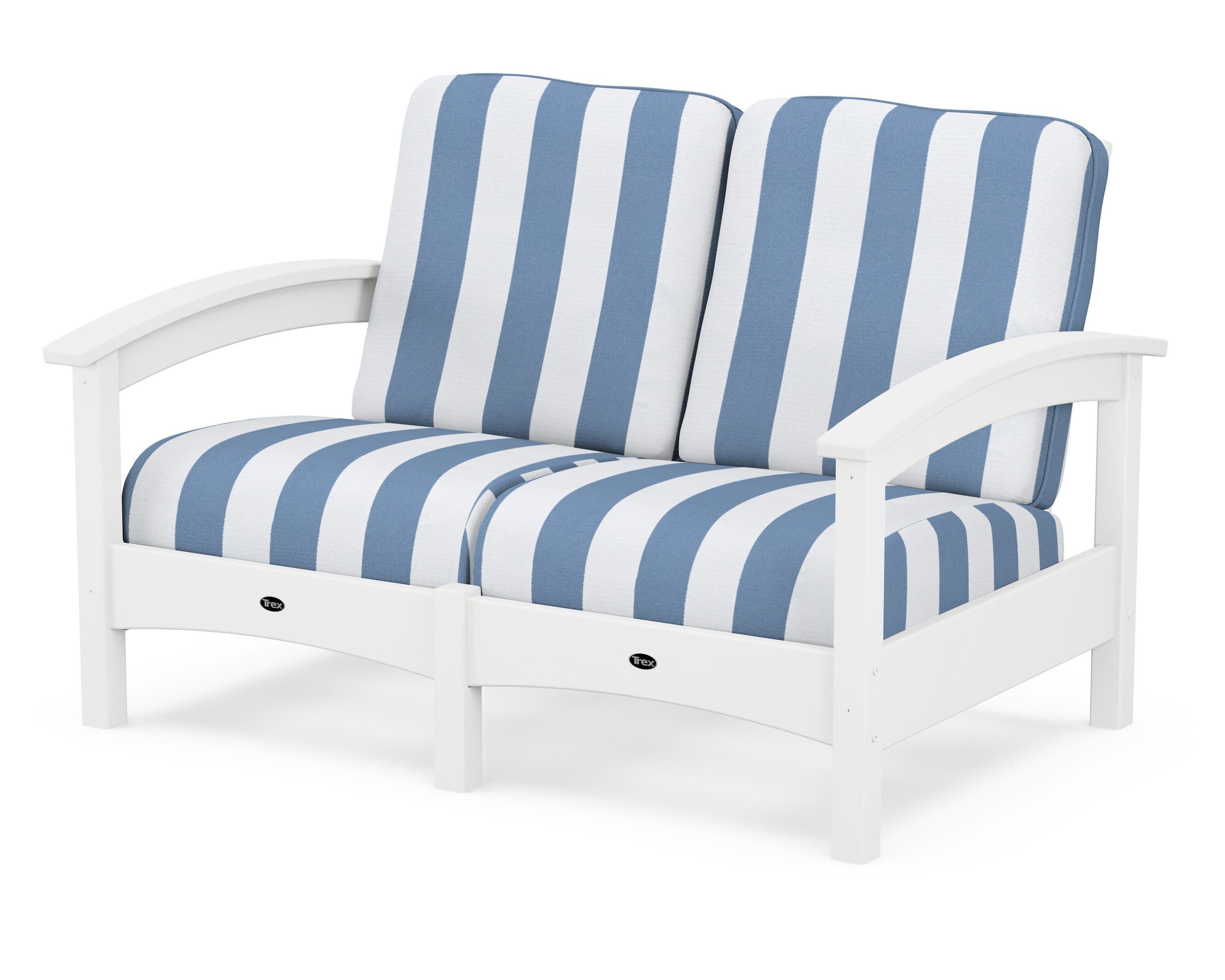 Rockport Club Loveseat in Classic White / Cabana Stripe Sky Blue