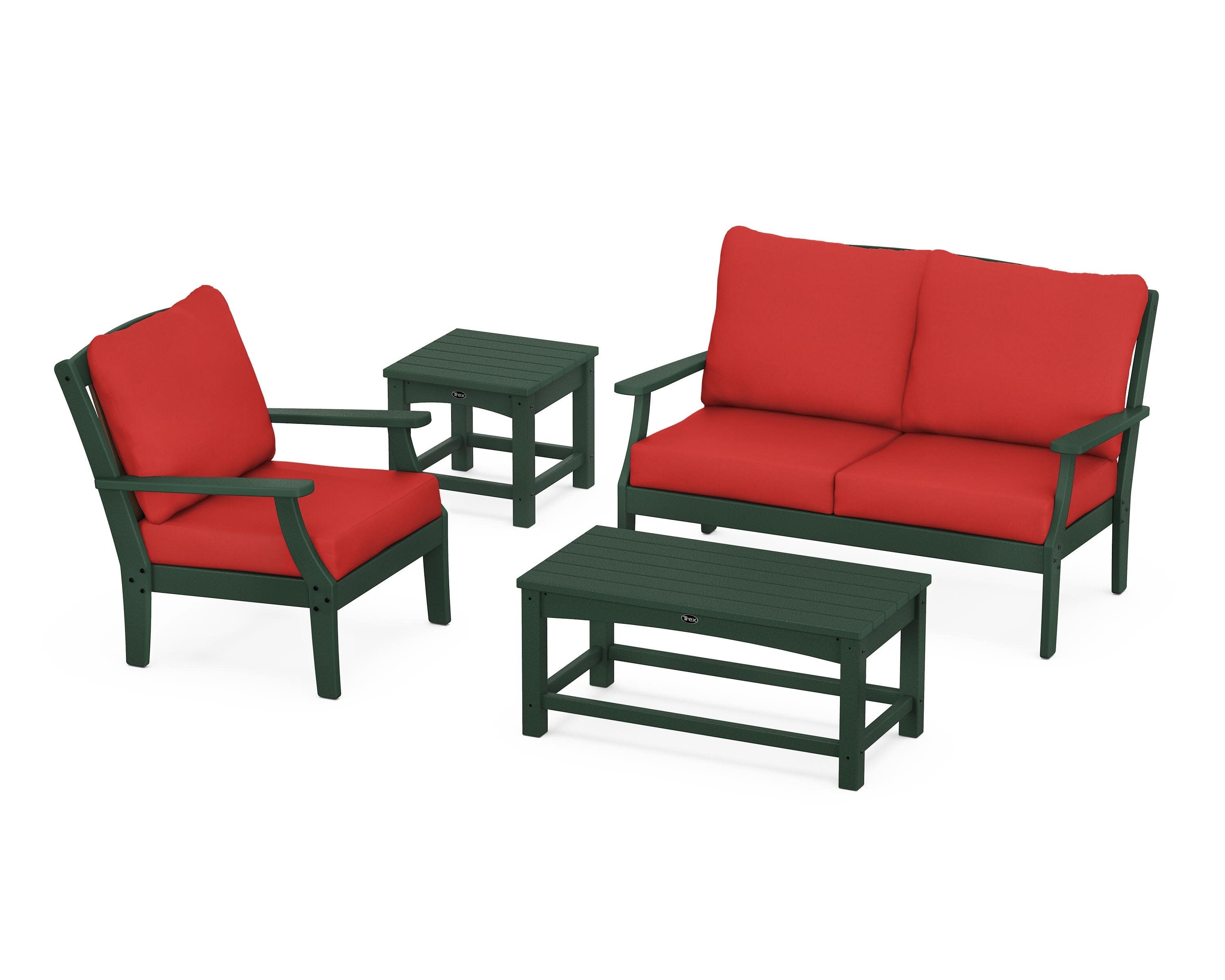 Yacht Club 4-Piece Deep Seating Set in Rainforest Canopy / Crimson Linen