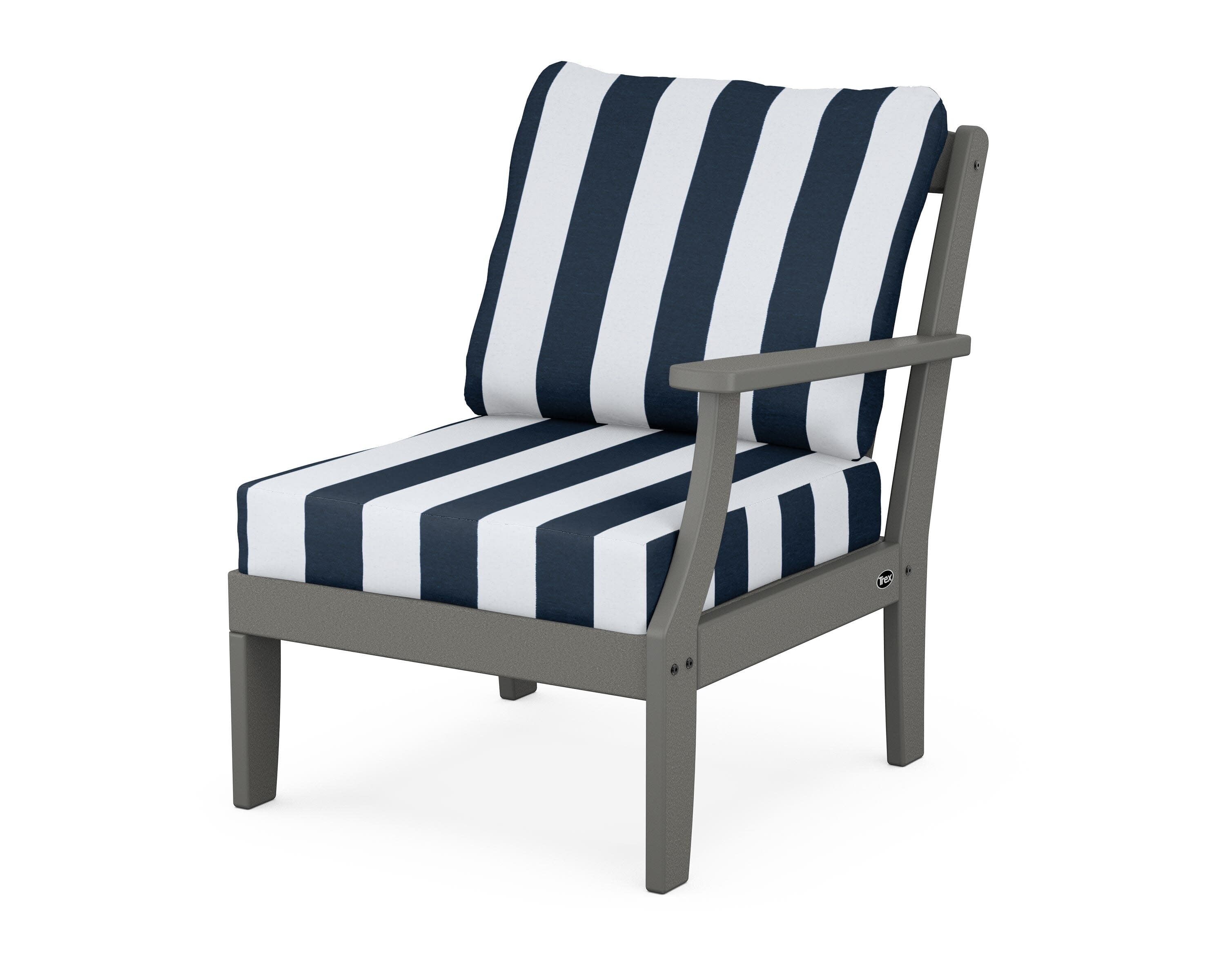 Yacht Club Modular Right Arm Chair in Stepping Stone / Cabana Stripe Marine Indigo