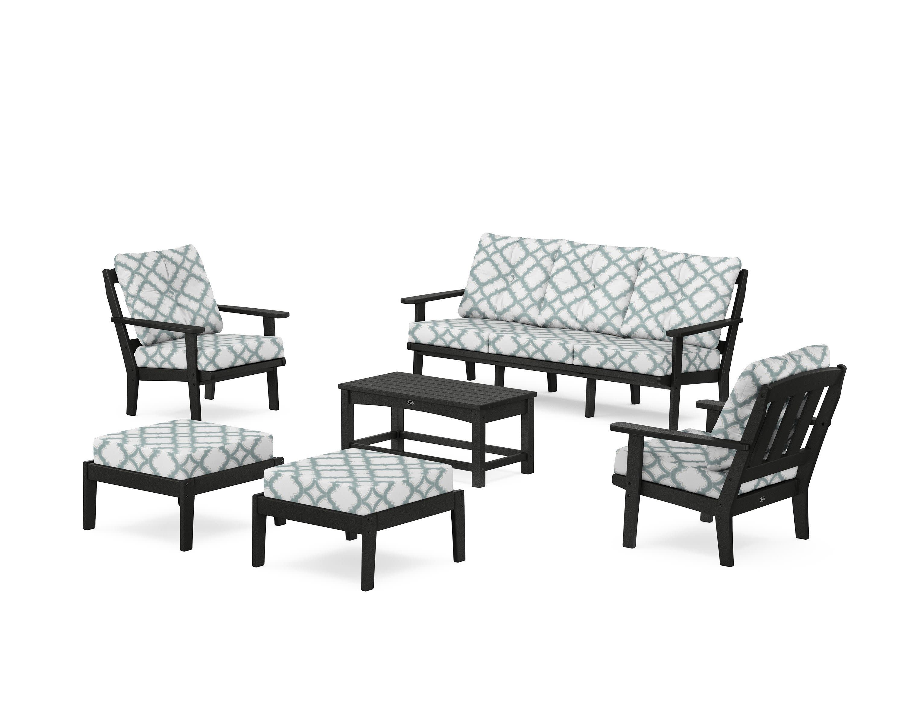 Cape Cod 6-Piece Lounge Sofa Set in Charcoal Black / Trellis Glacier Spa