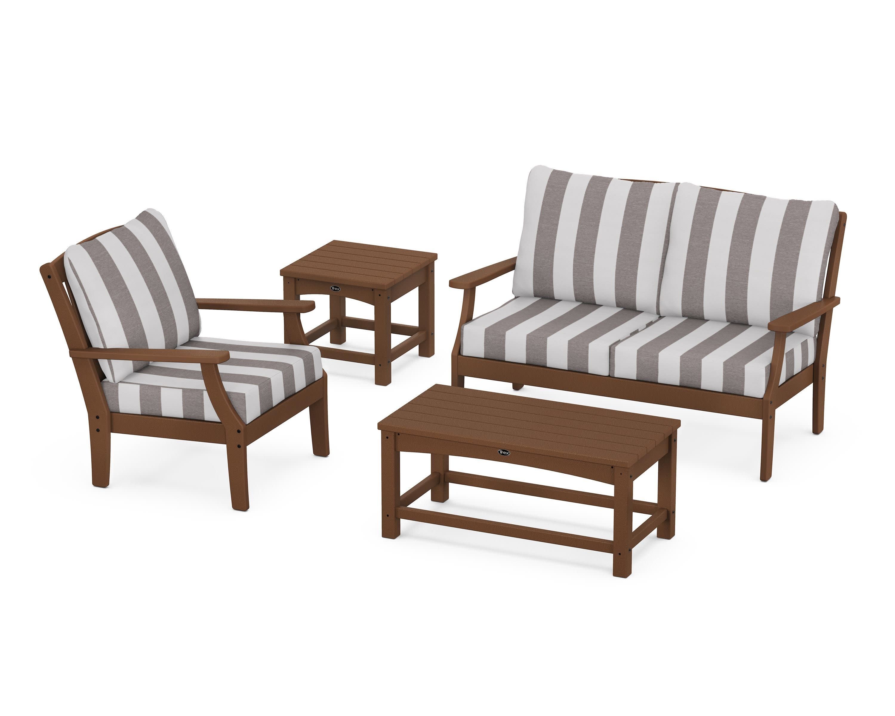 Yacht Club 4-Piece Deep Seating Set in Tree House / Cabana Stripe Grey Mist