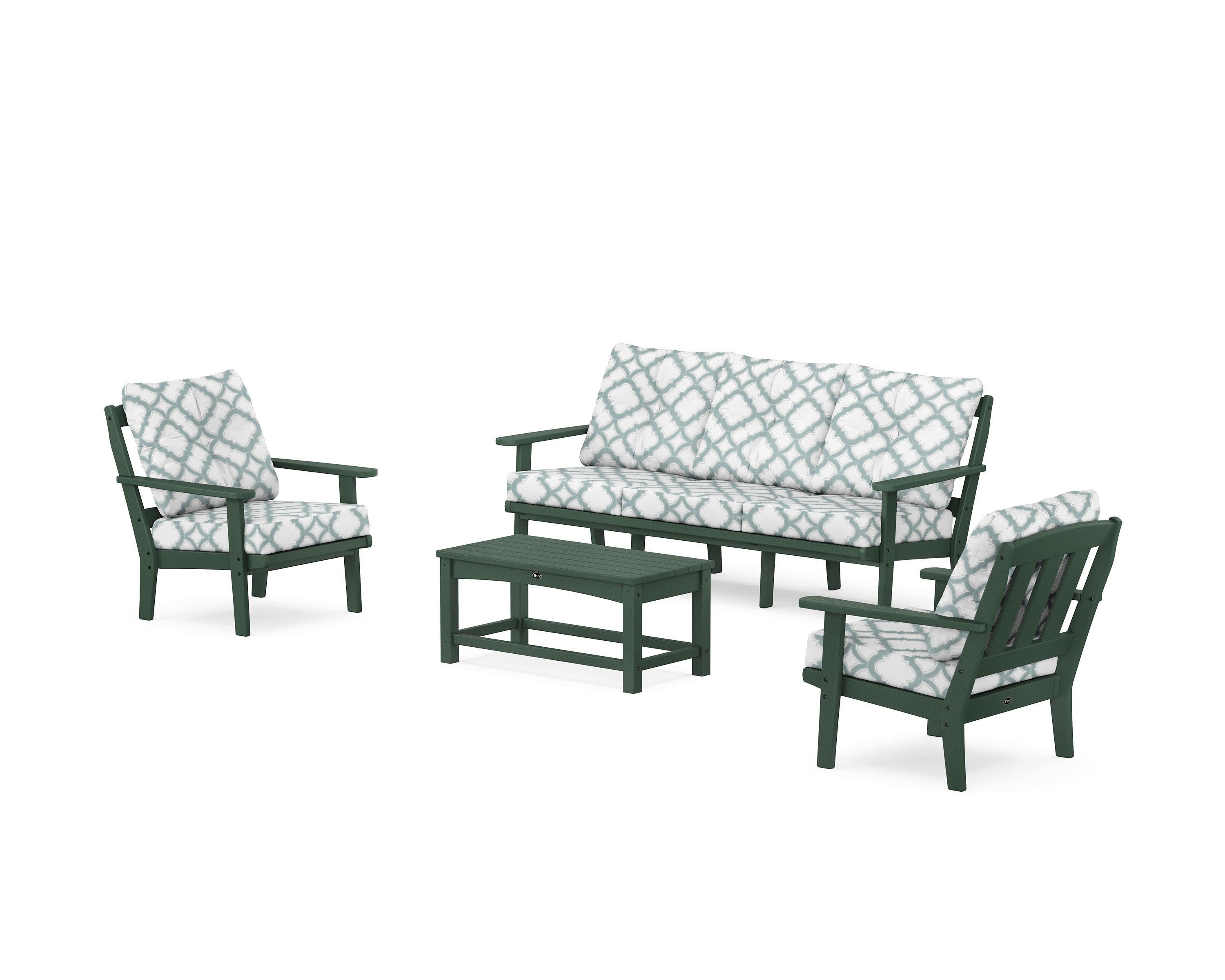 Cape Cod 4-Piece Deep Seating Set with Sofa in Rainforest Canopy / Trellis Glacier Spa