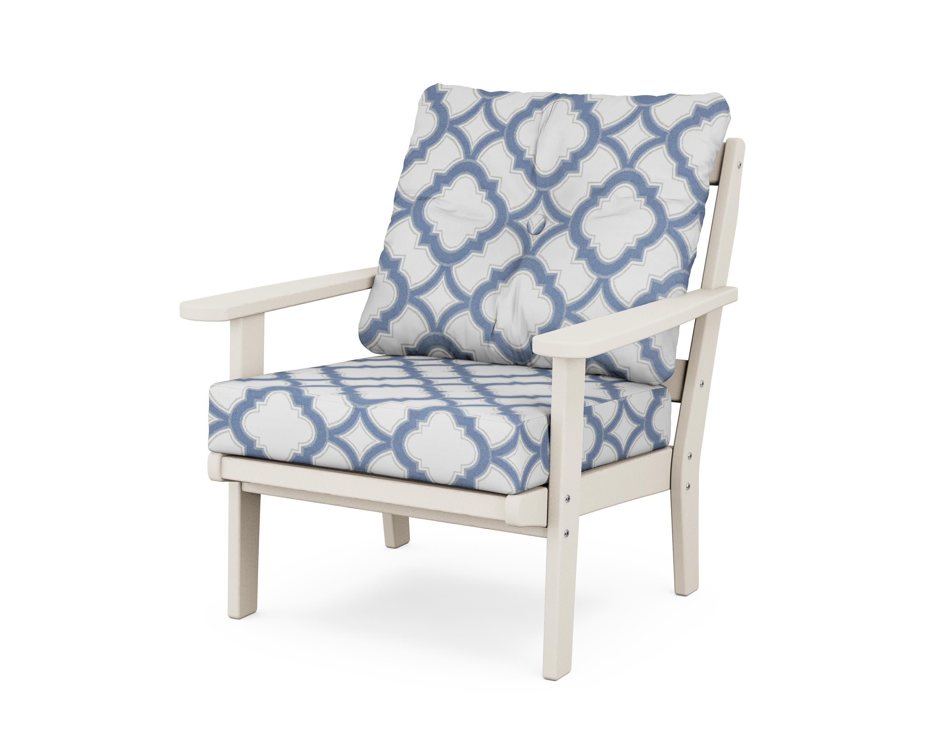 Cape Cod Deep Seating Chair in Sand Castle / Trellis Sky Blue