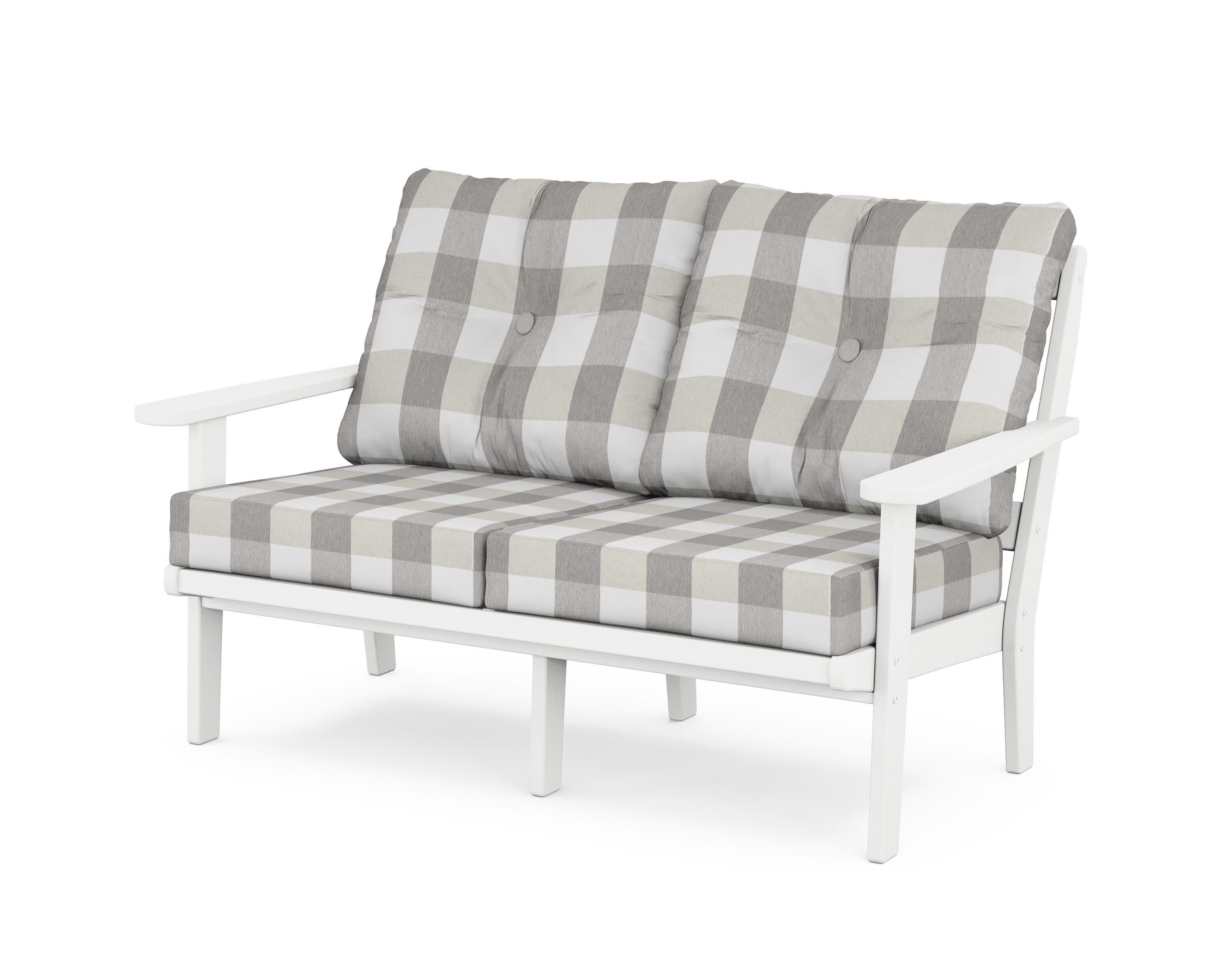Cape Cod Deep Seating Loveseat in Classic White / Buffalo Plaid Grey Mist