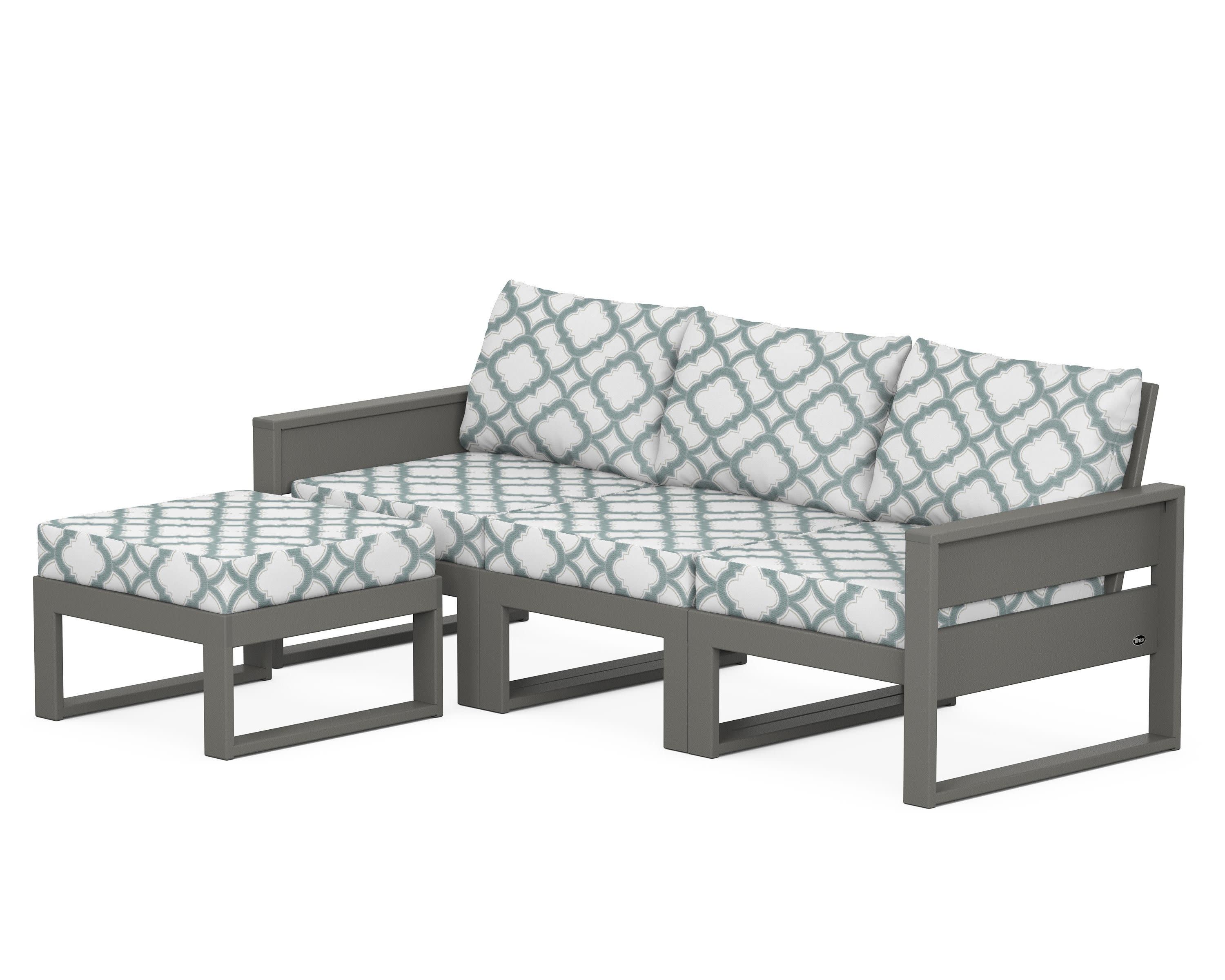 Eastport 4- Piece Sectional with Ottoman in Stepping Stone / Trellis Glacier Spa
