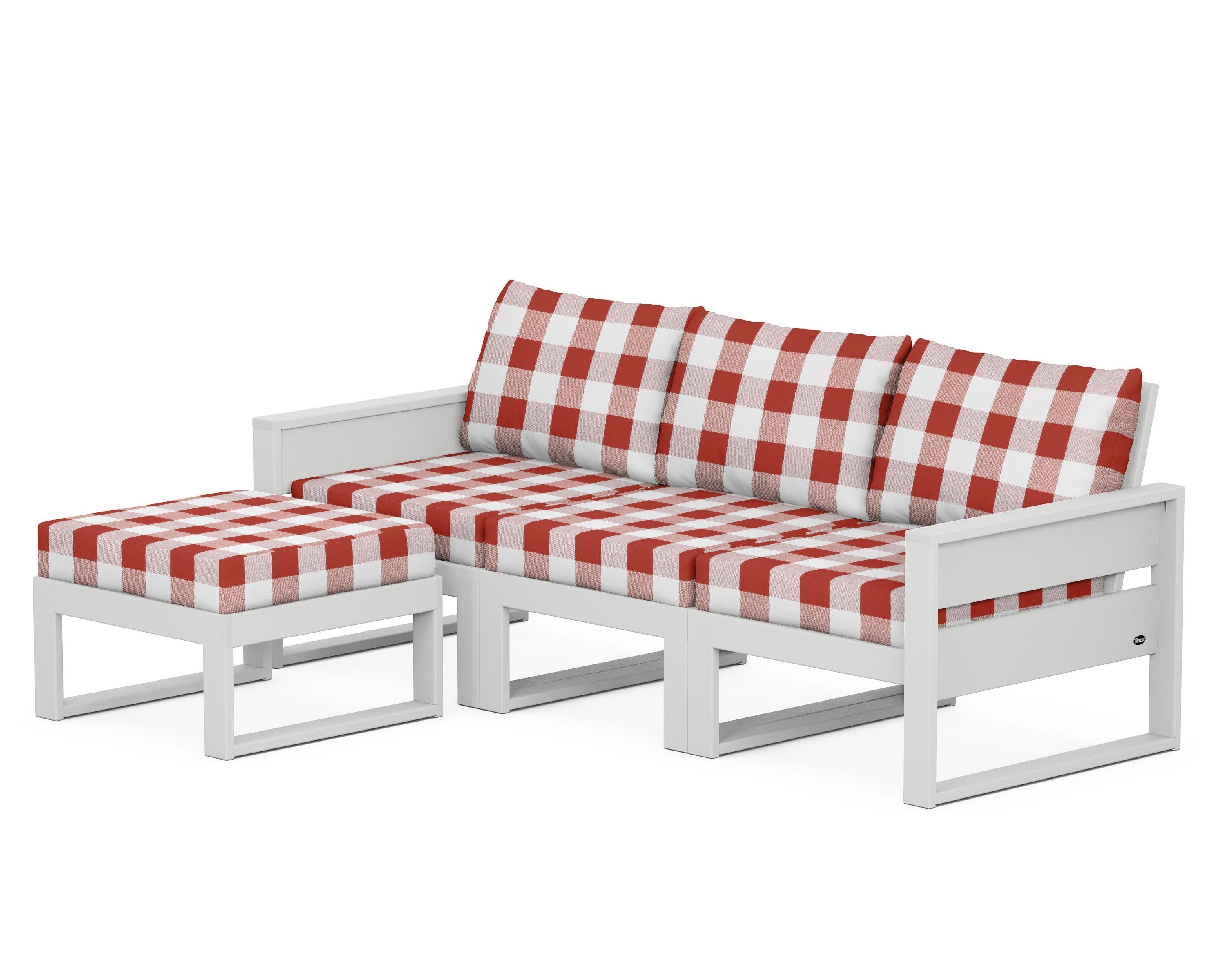Eastport 4- Piece Sectional with Ottoman in Classic White / Buffalo Plaid Crimson