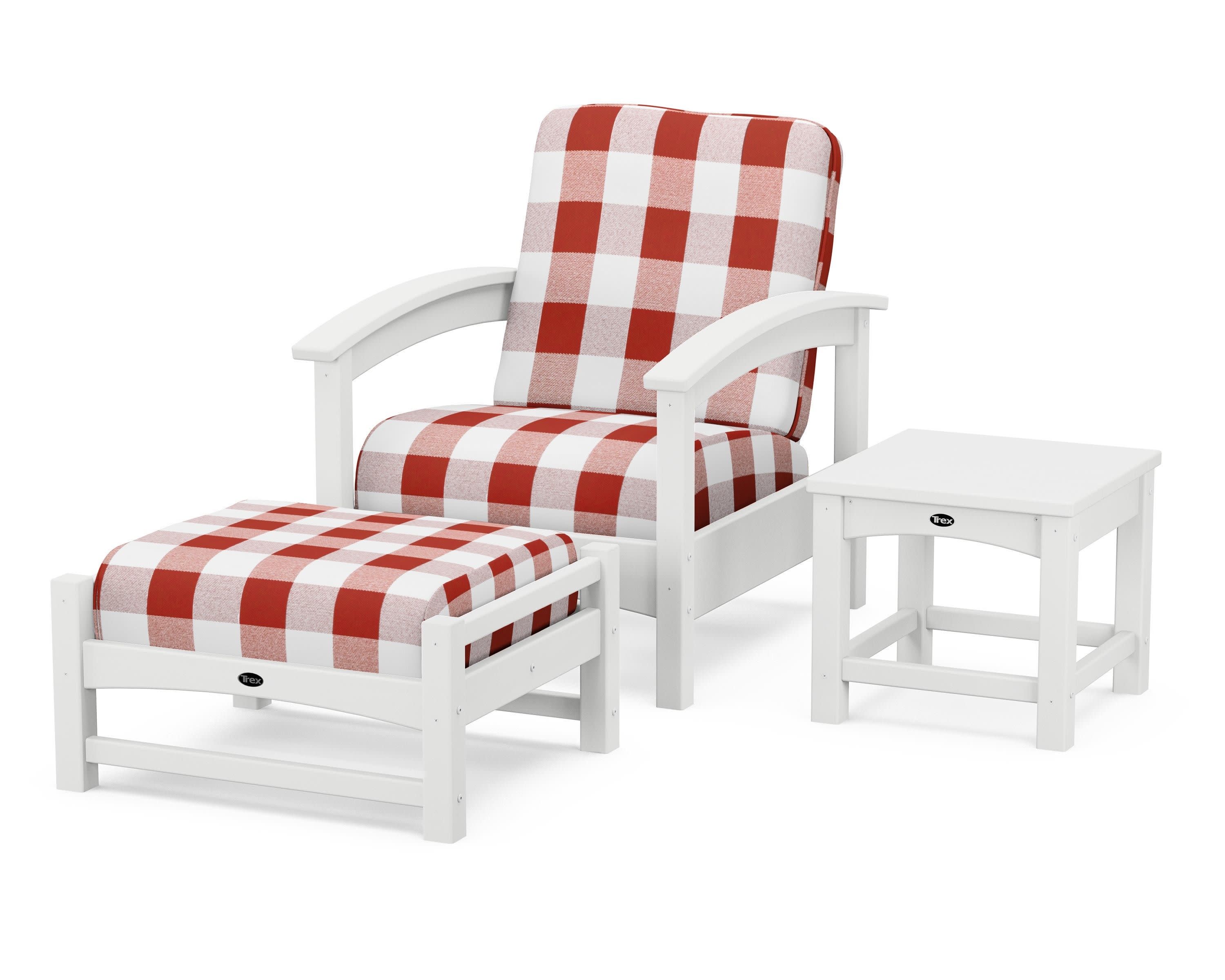 Rockport 3-Piece Deep Seating Set in Classic White / Buffalo Plaid Crimson