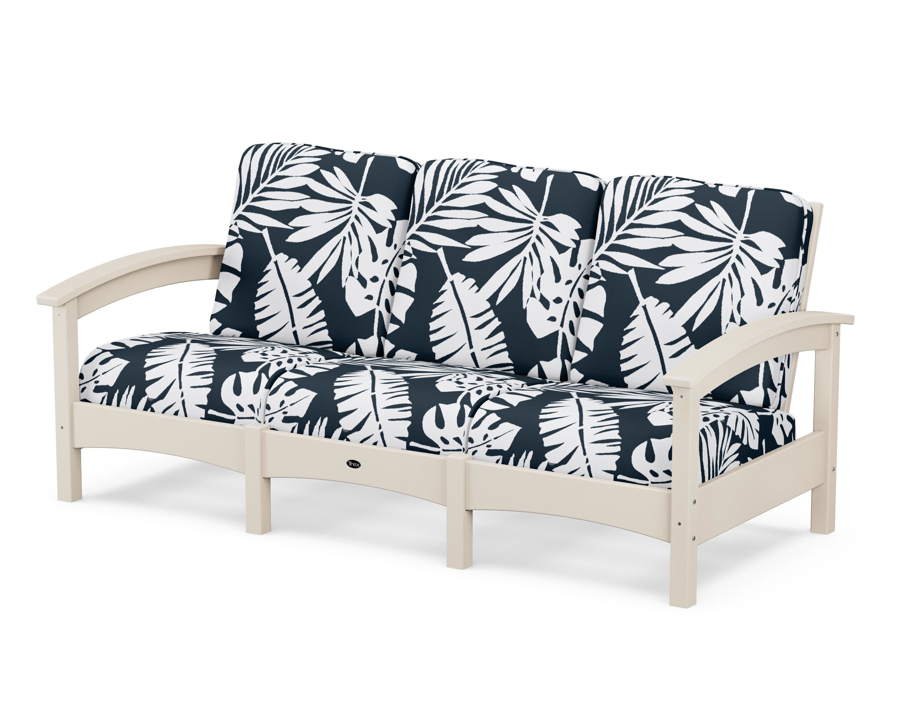 Rockport Club Sofa in Sand Castle / Leaf Marine Indigo