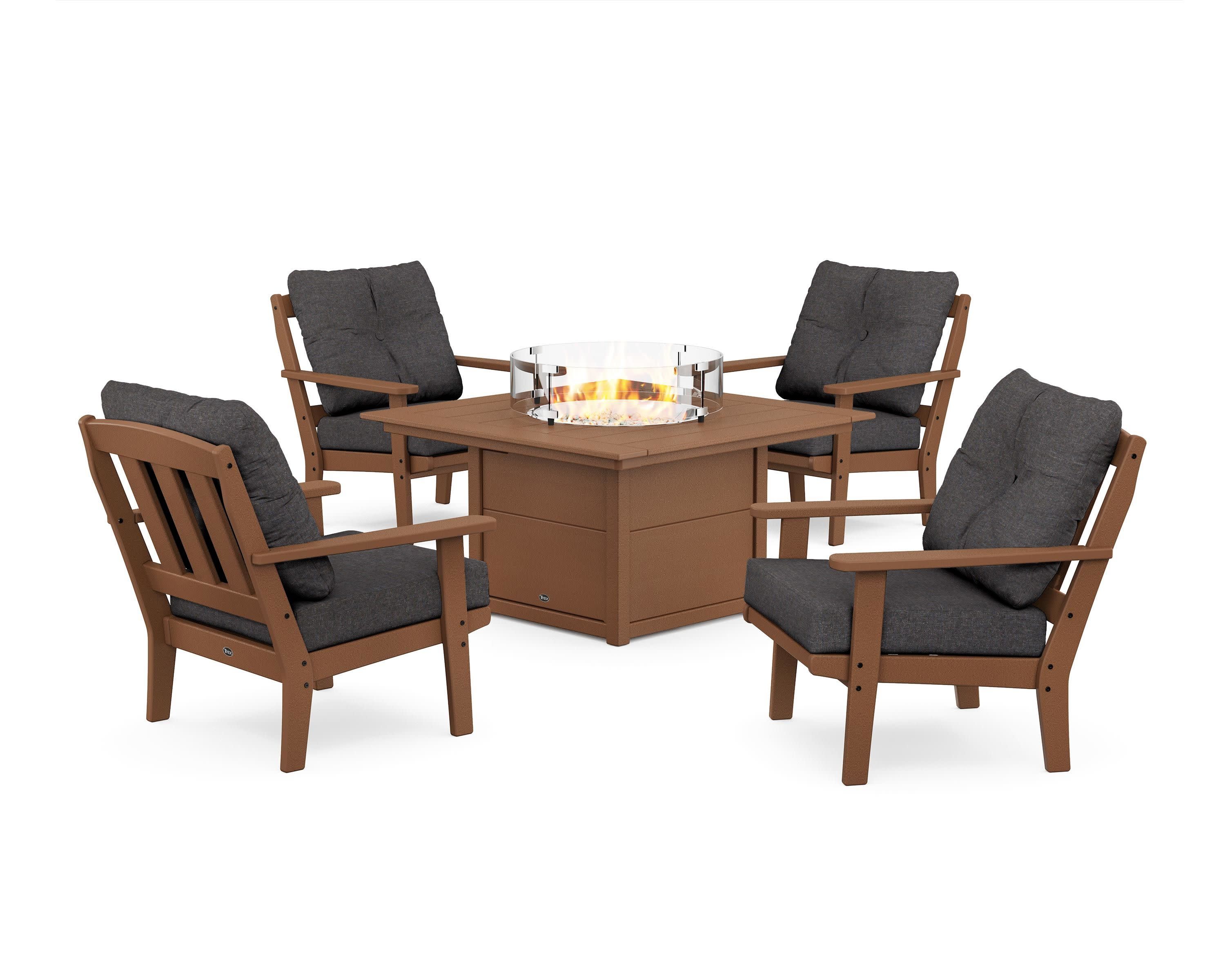 Cape Cod 5-Piece Deep Seating Set with Fire Pit Table in Tree House / Ash Charcoal