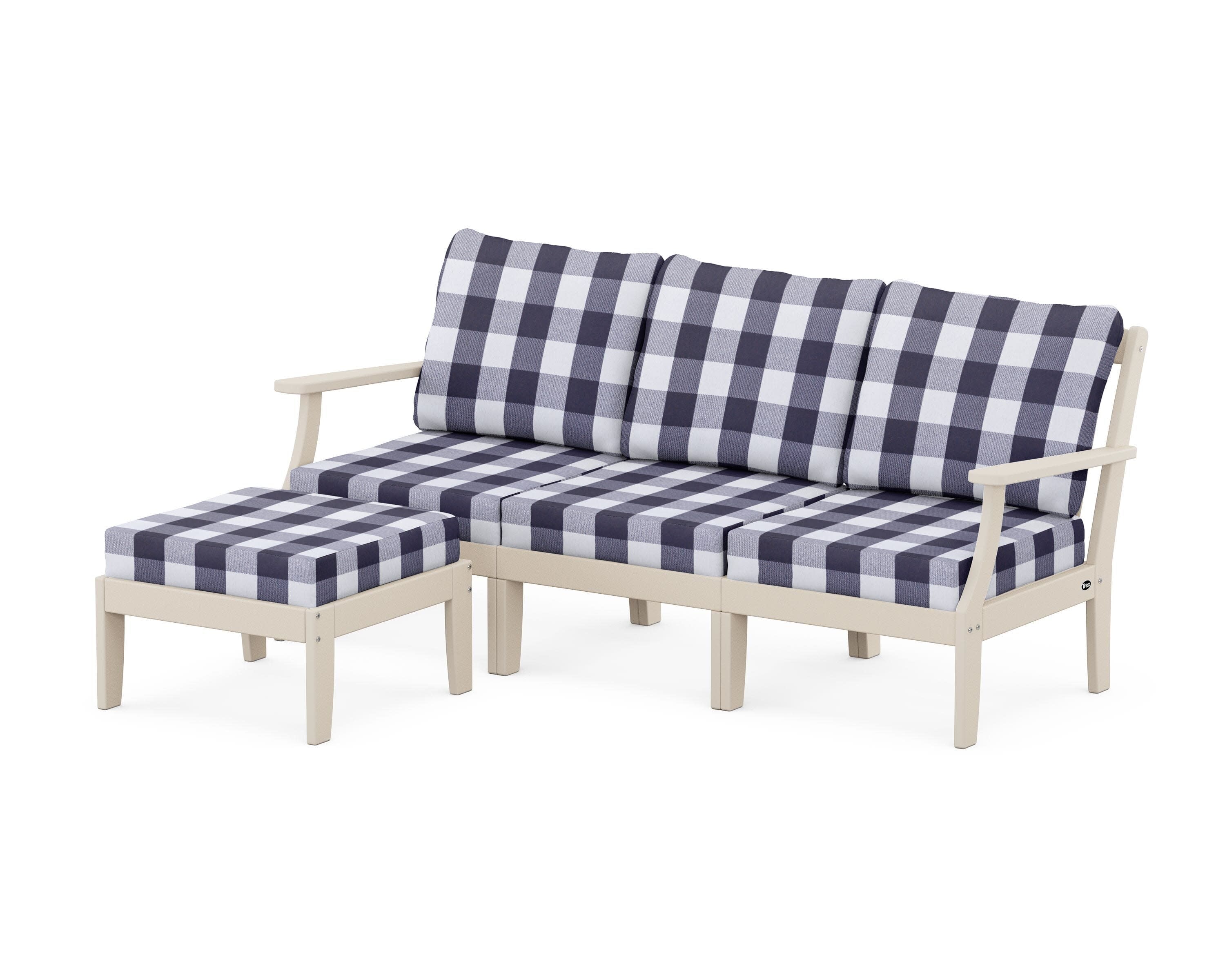 Yacht Club Modular 4-Piece Deep Seating Set with Ottoman in Sand Castle / Buffalo Plaid Navy