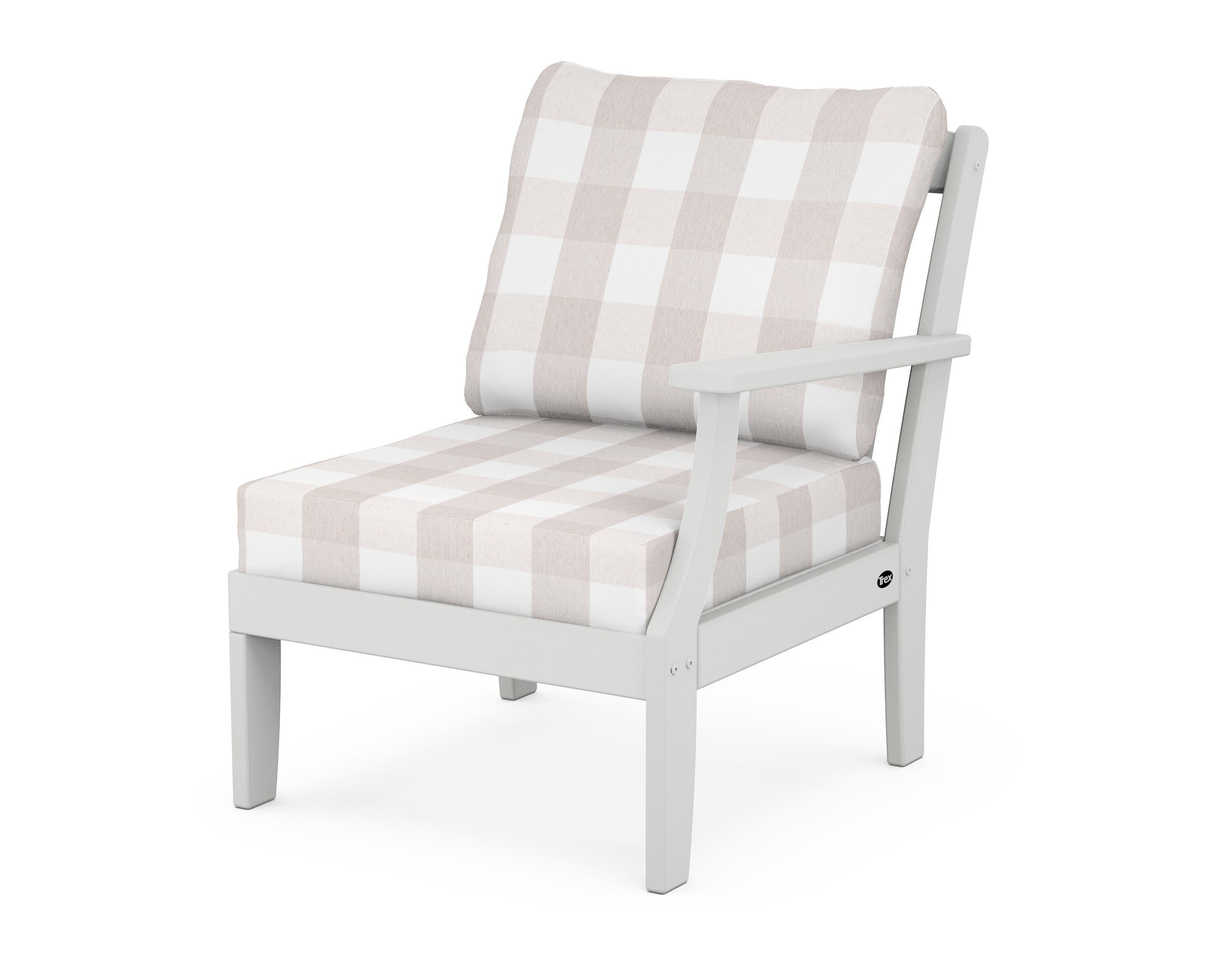Yacht Club Modular Right Arm Chair in Classic White / Buffalo Plaid Dune Burlap