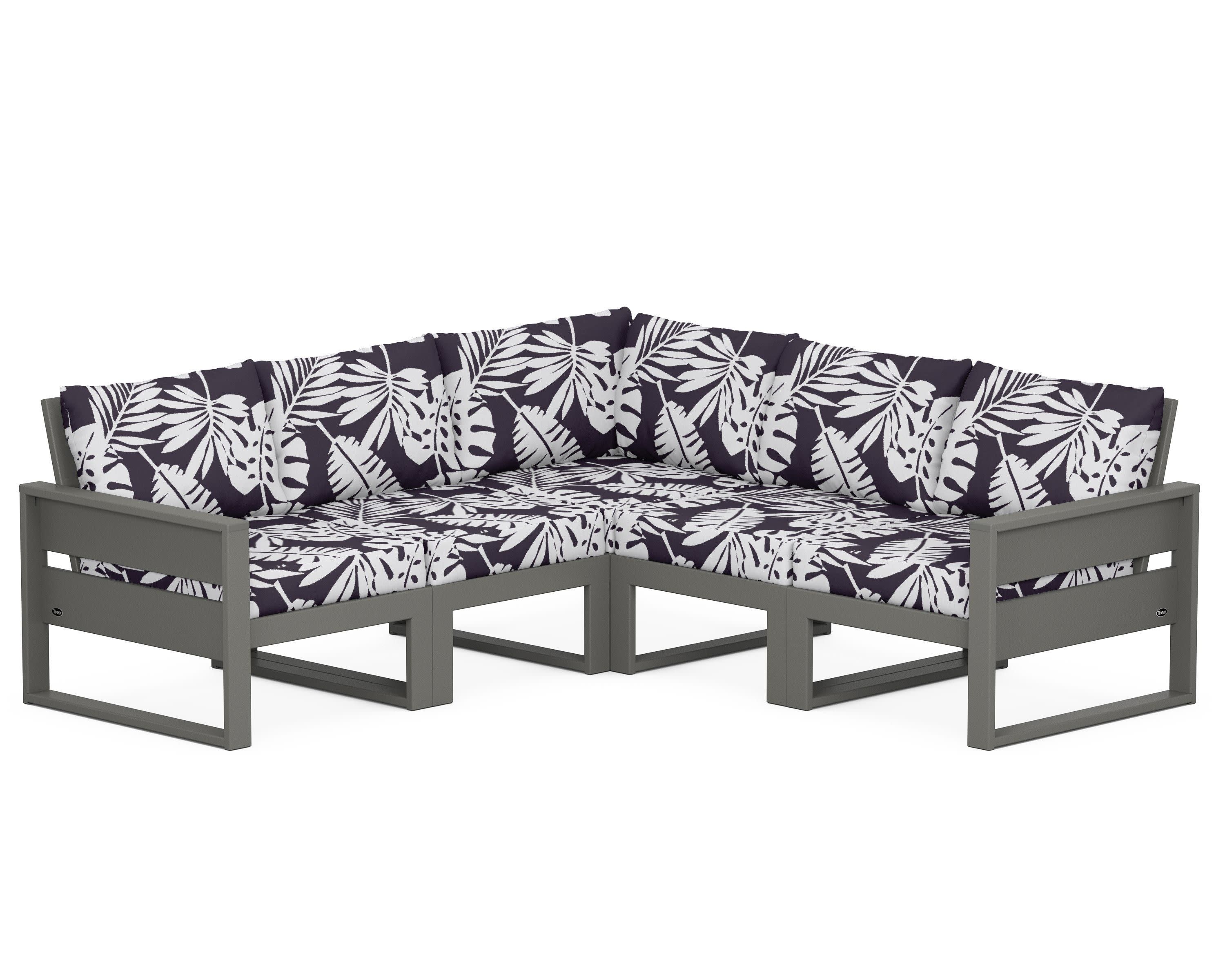 Eastport 5-Piece Sectional in Stepping Stone / Leaf Navy