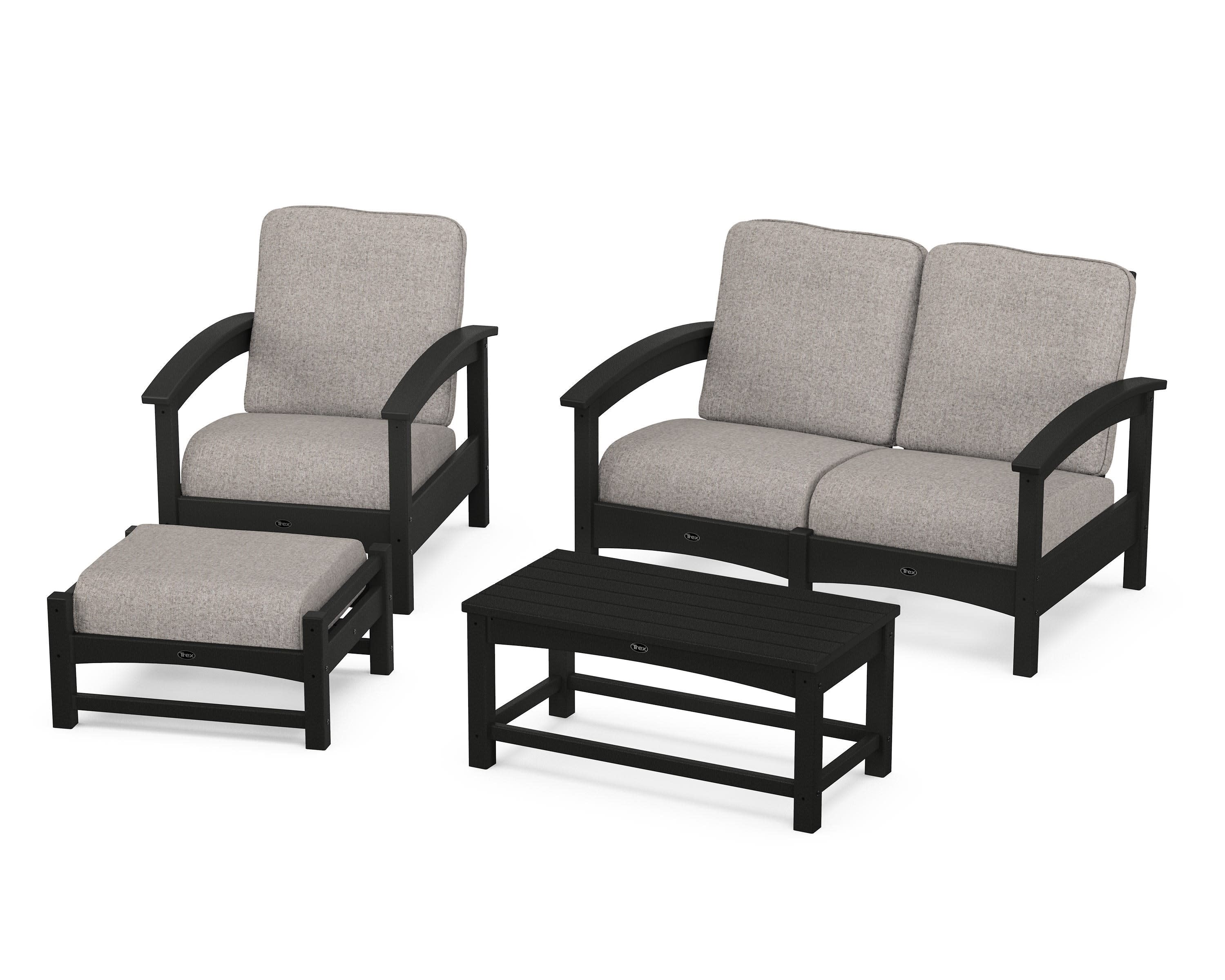 Rockport 4-Piece Deep Seating Conversation Group in Charcoal Black / Weathered Tweed