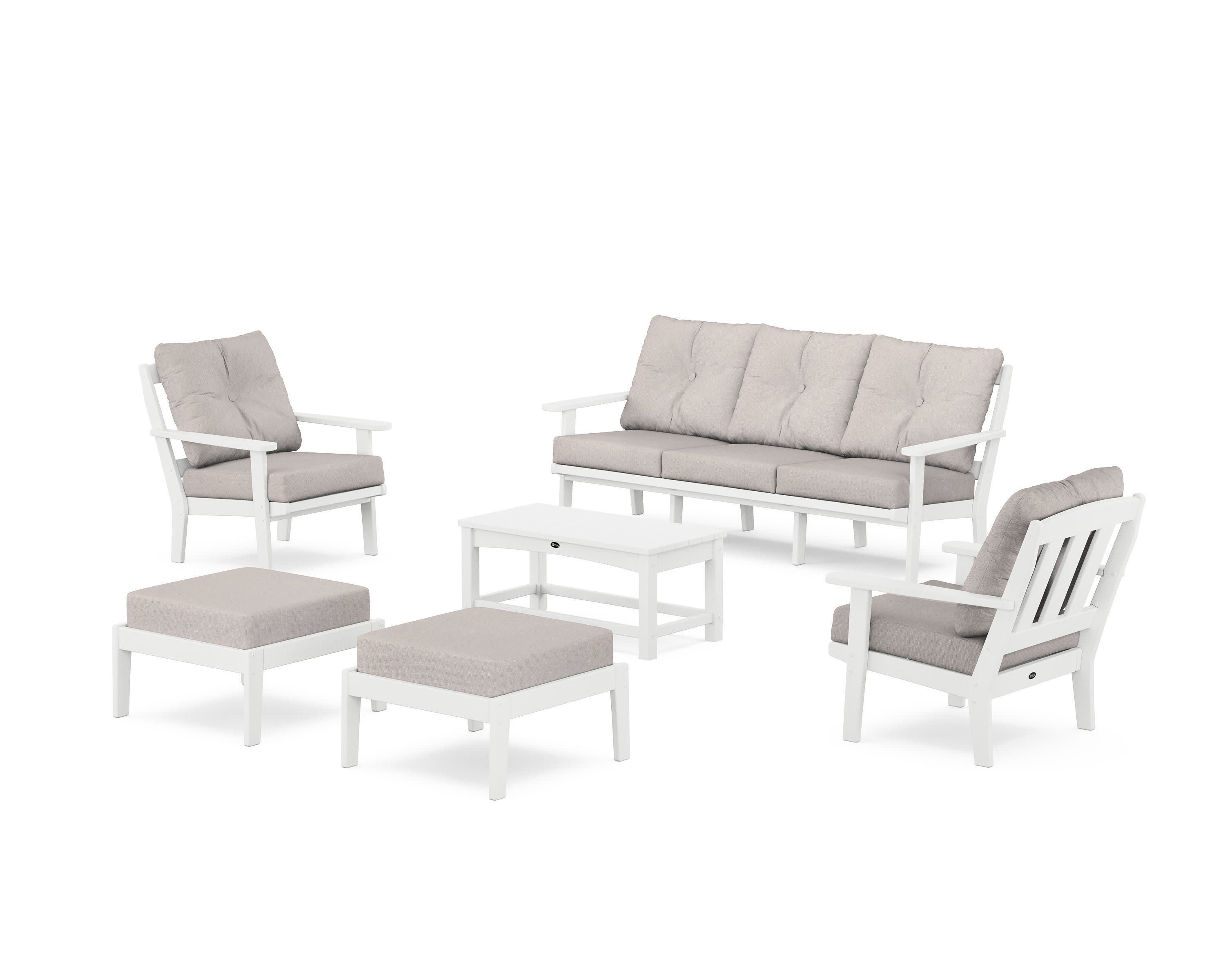 Cape Cod 6-Piece Lounge Sofa Set in Classic White / Dune Burlap