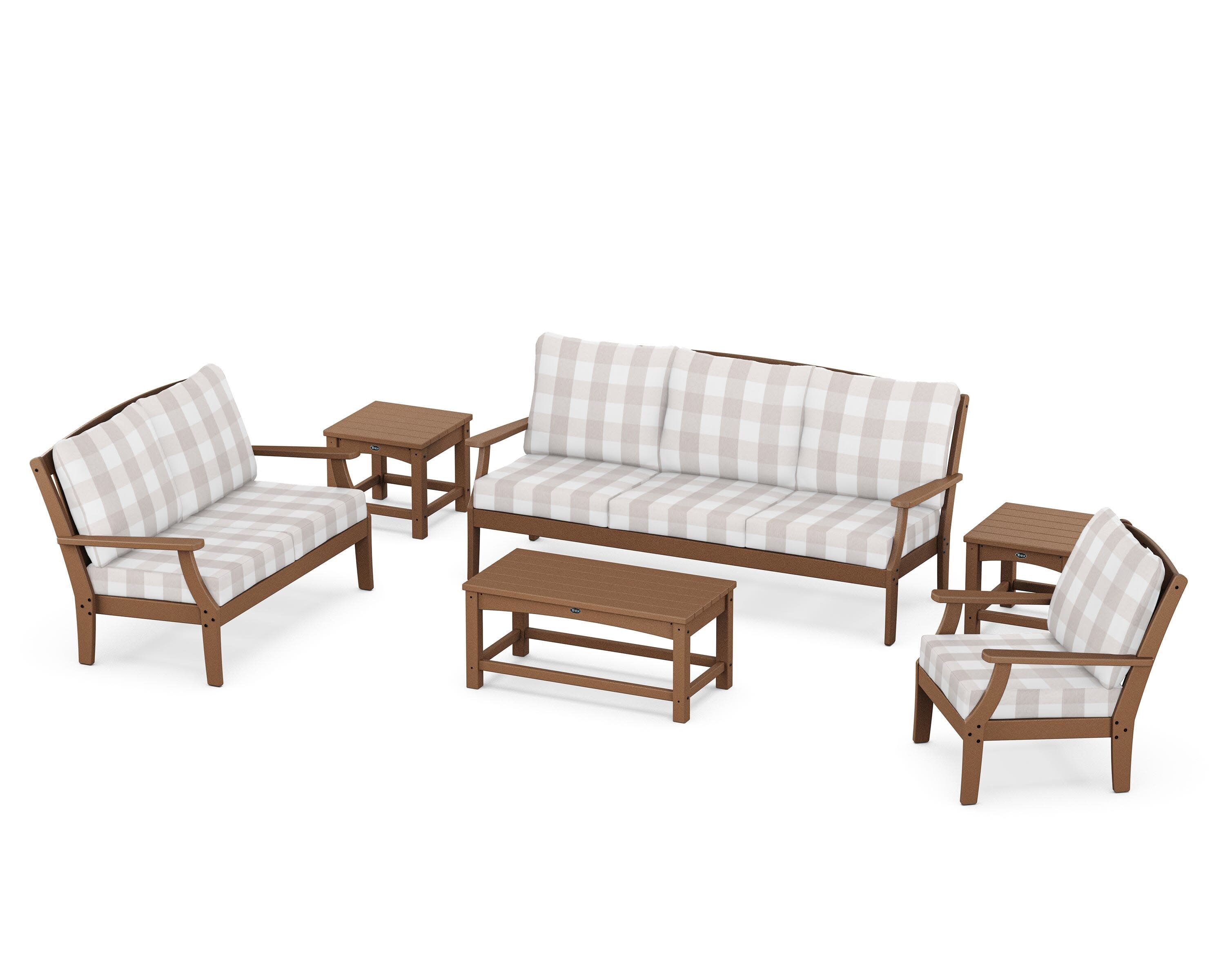 Yacht Club 6-Piece Deep Seating Set in Tree House / Buffalo Plaid Dune Burlap